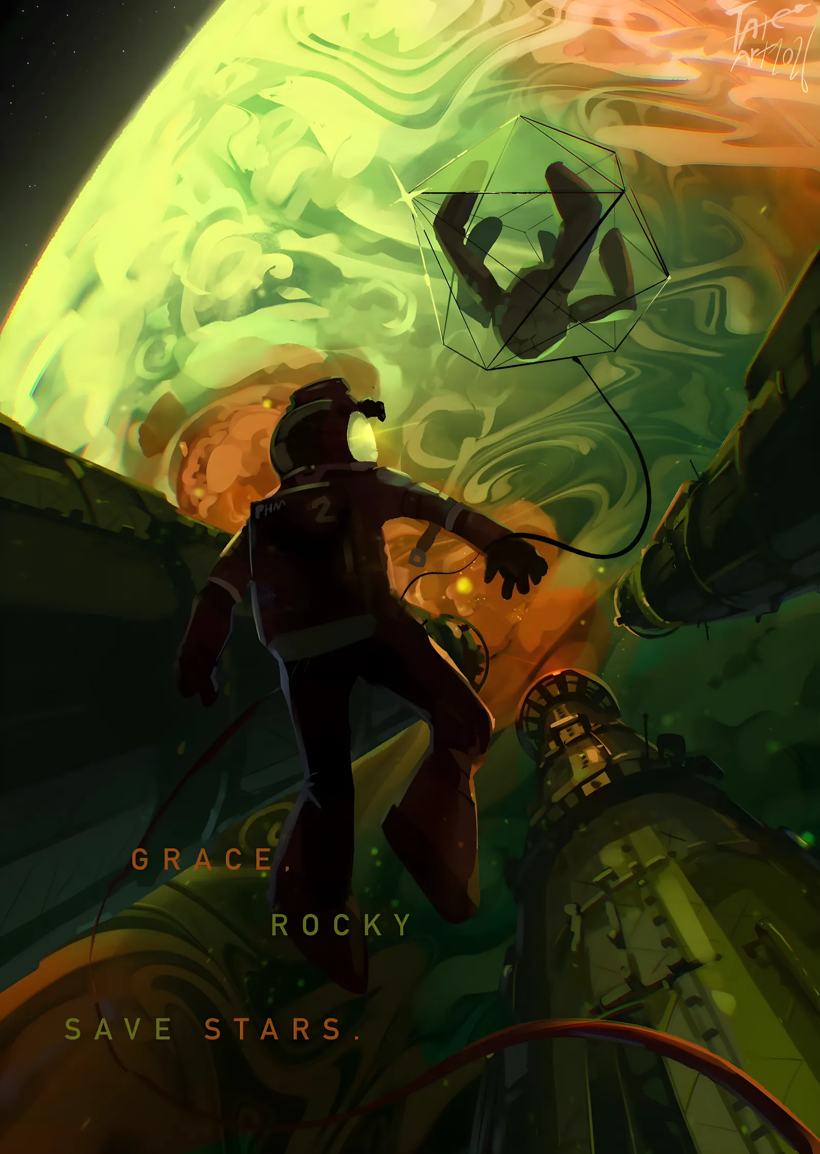 Project Hail Mary - Grace ve Rocky metal tablo