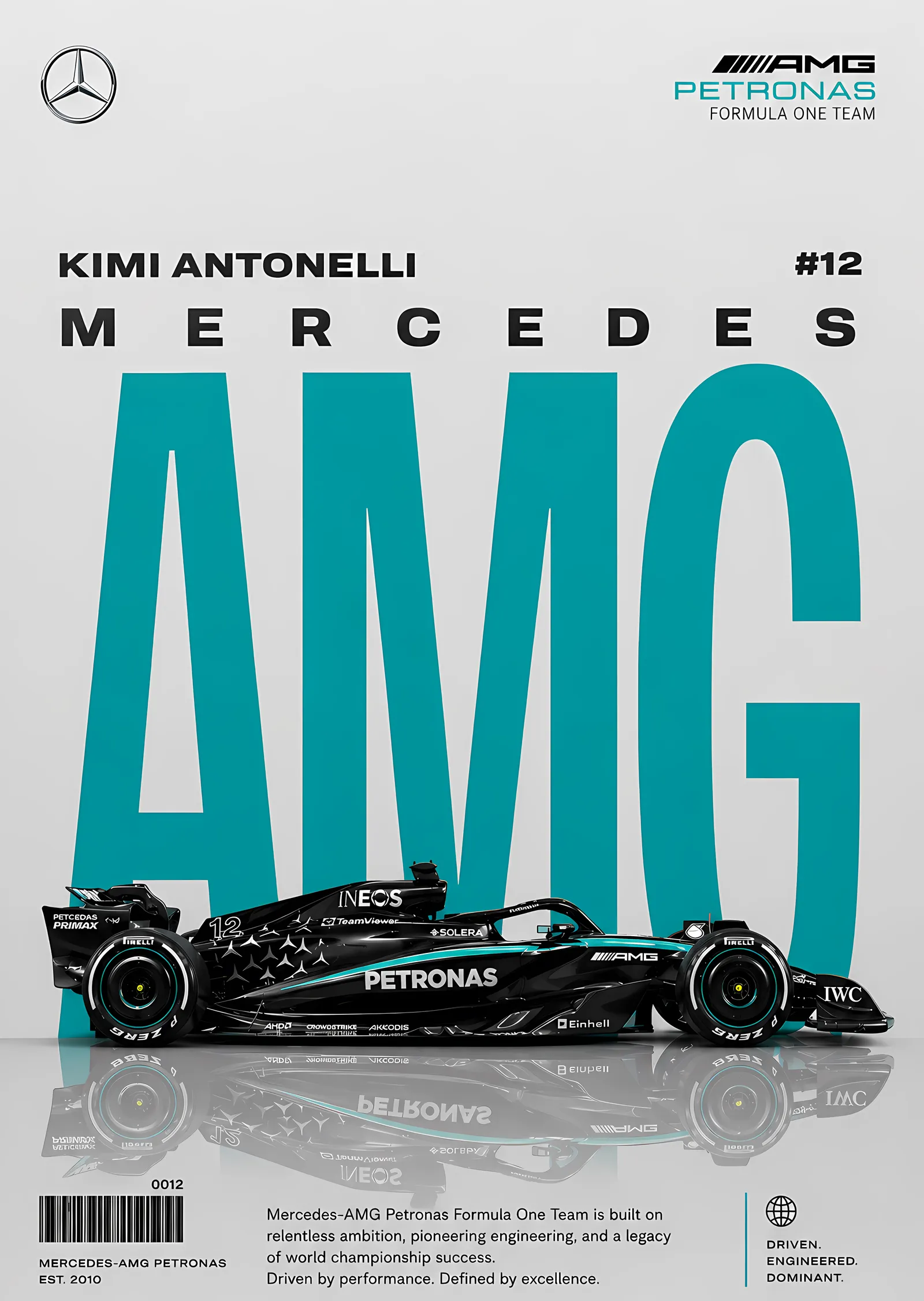 Kimi Antonelli Mercedes AMG Petronas F1 #12 metal tablo