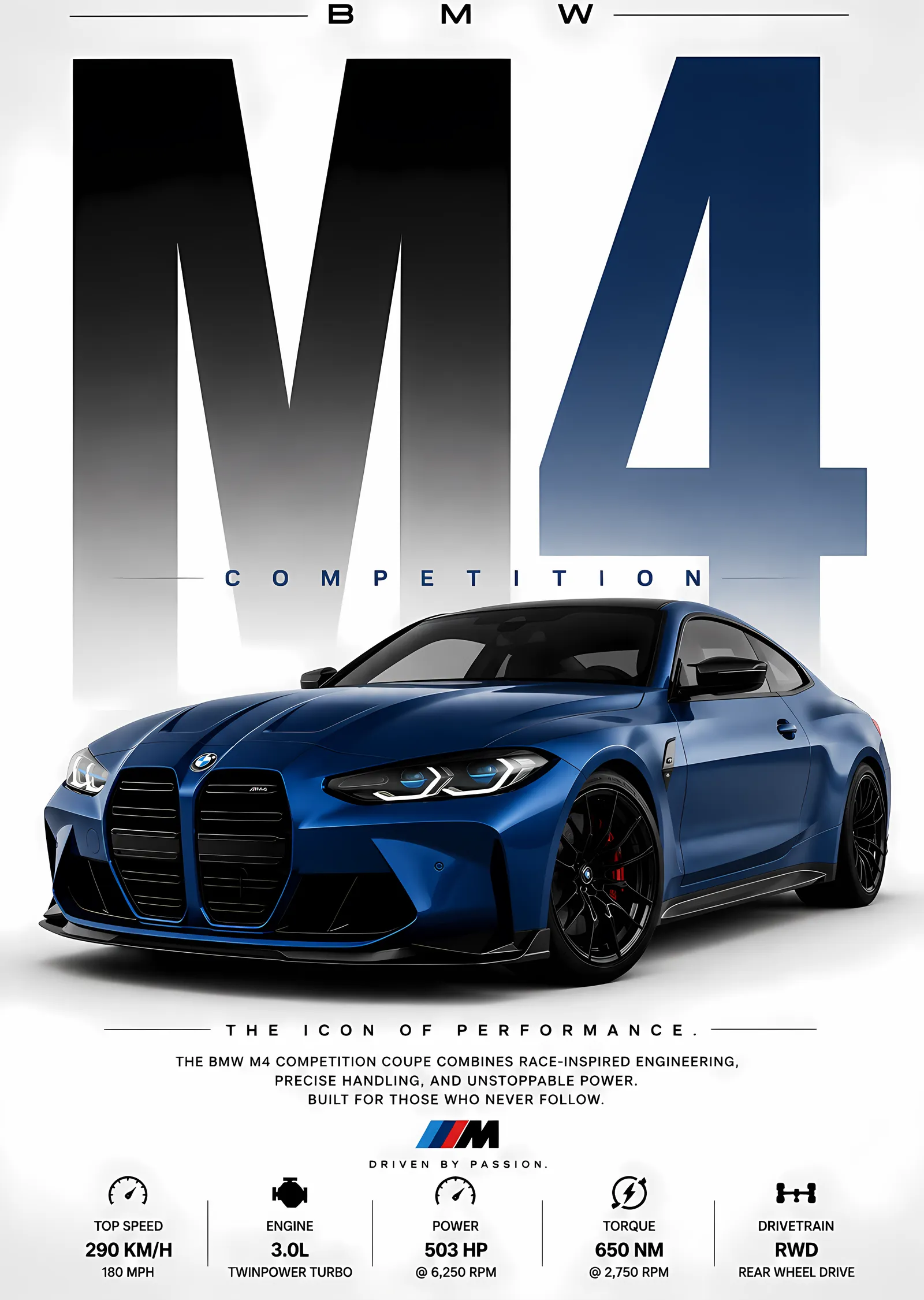 BMW M4 Competition - Mavi metal tablo