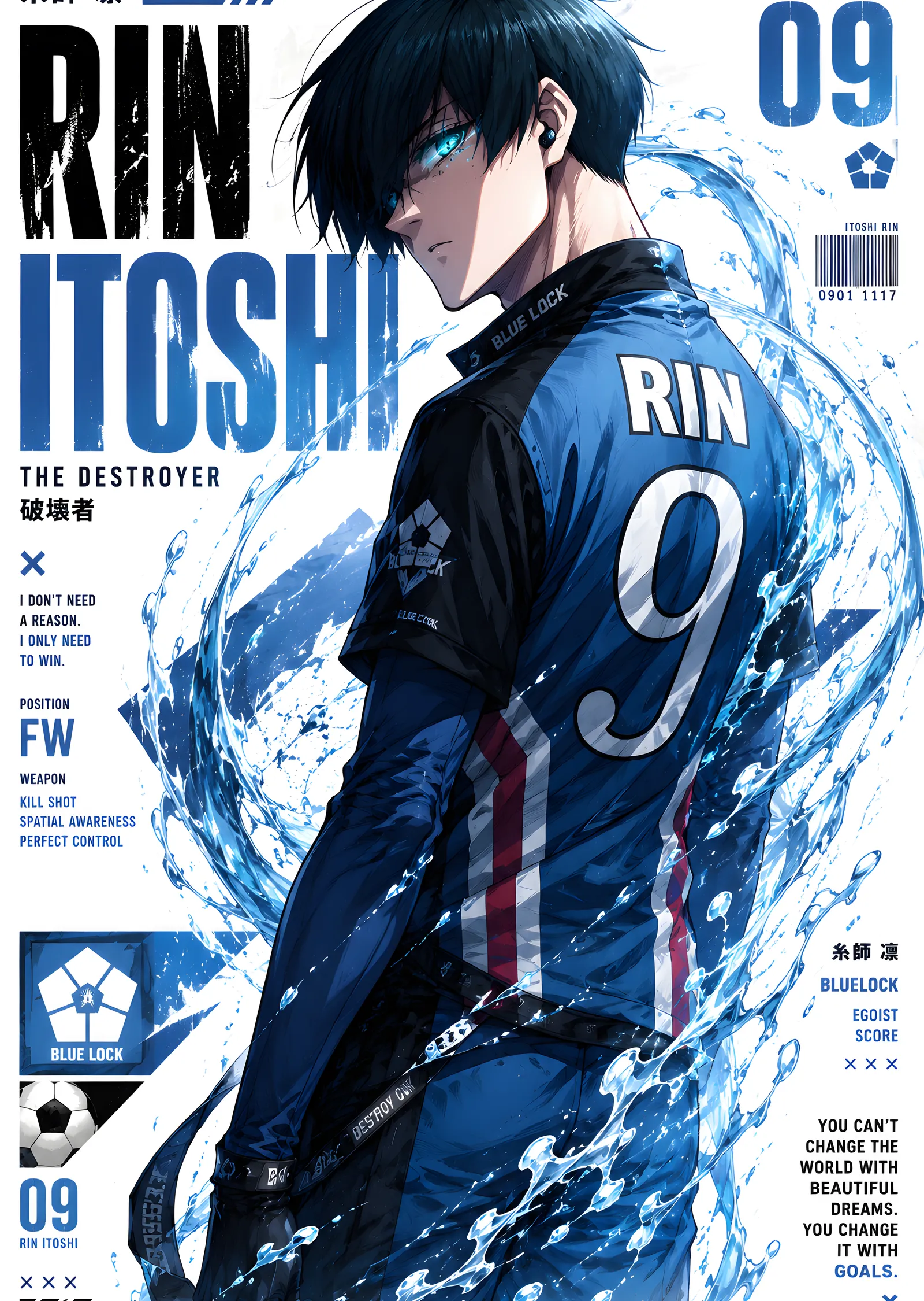 Blue Lock: Rin Itoshi 09 metal tablo