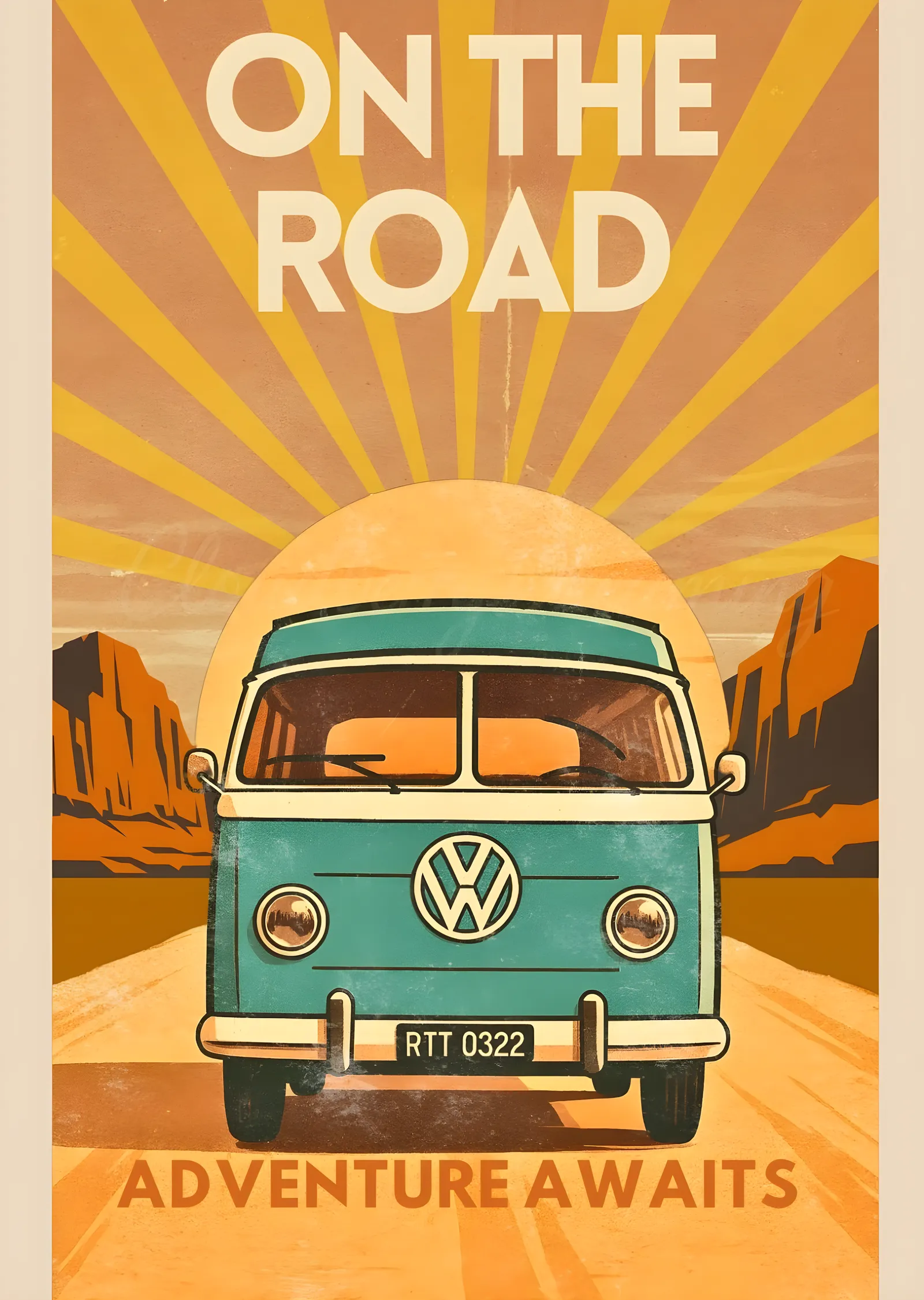 Volkswagen Mini Van: On the Road metal tablo