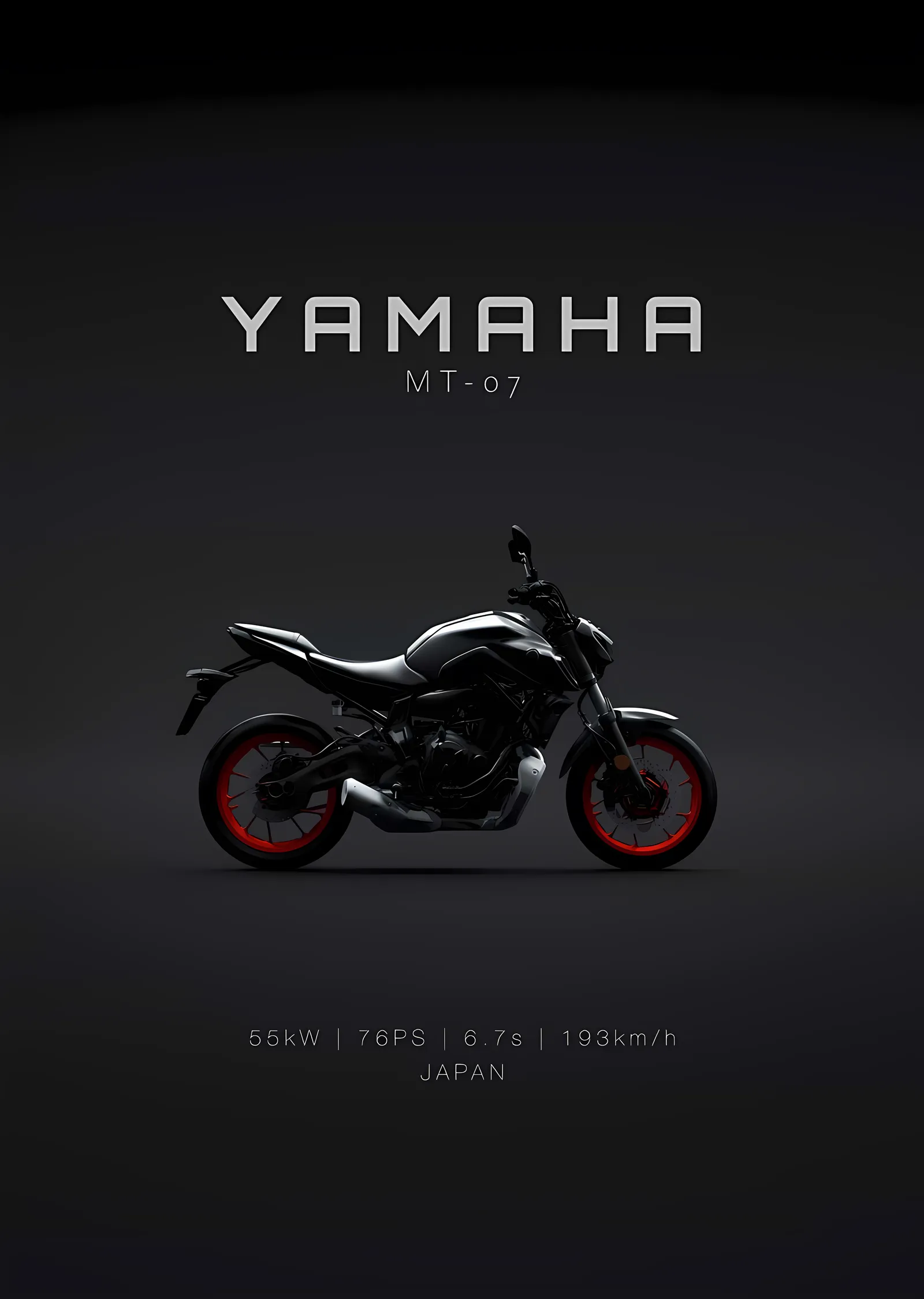 Yamaha MT-07 - Minimal Karanlık metal tablo