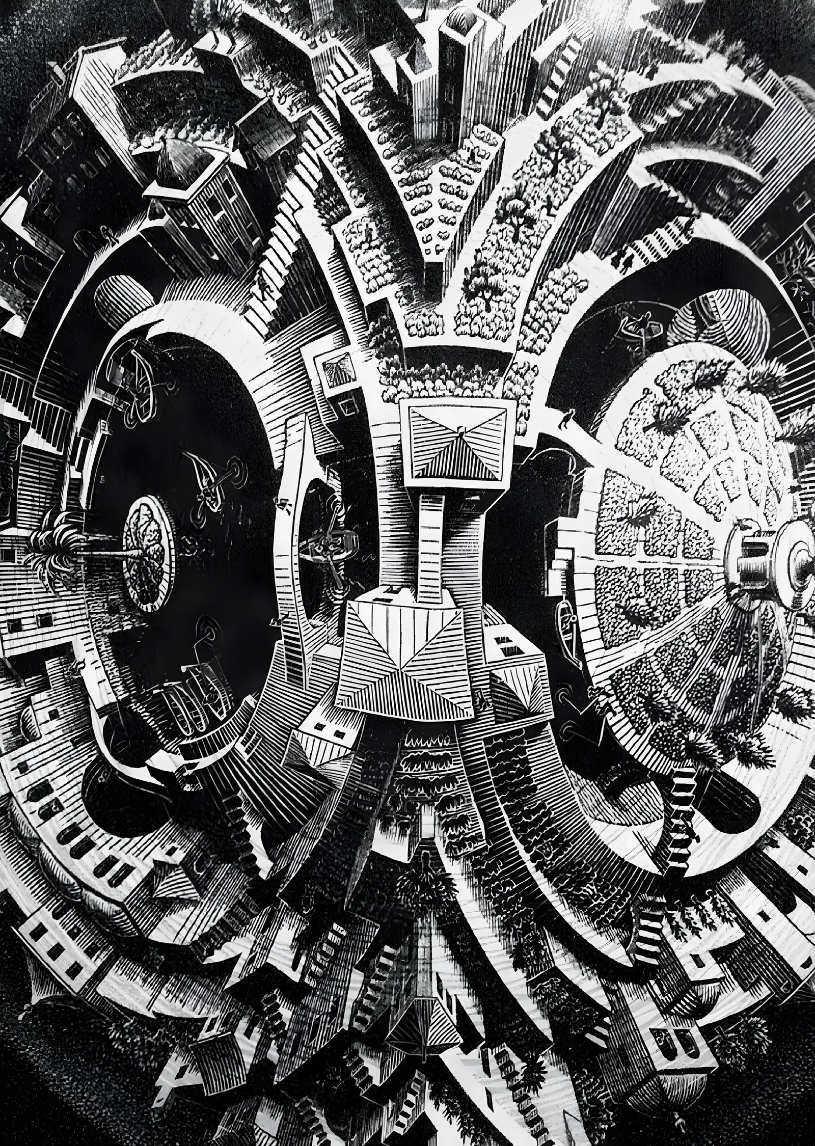 Escher: Dönen Şehir metal tablo