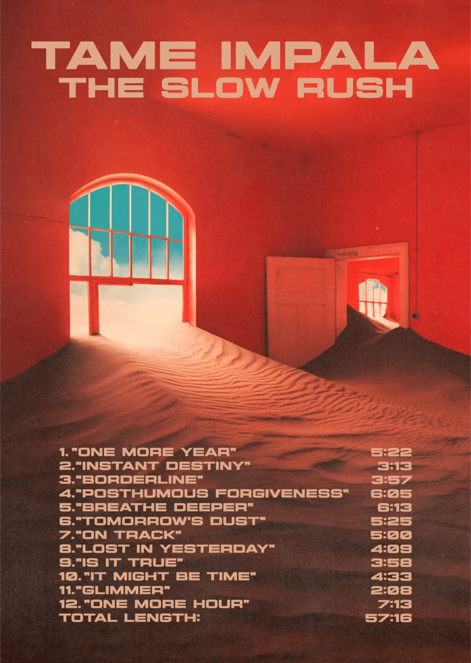 Tame Impala: The Slow Rush Tracklist metal tablo