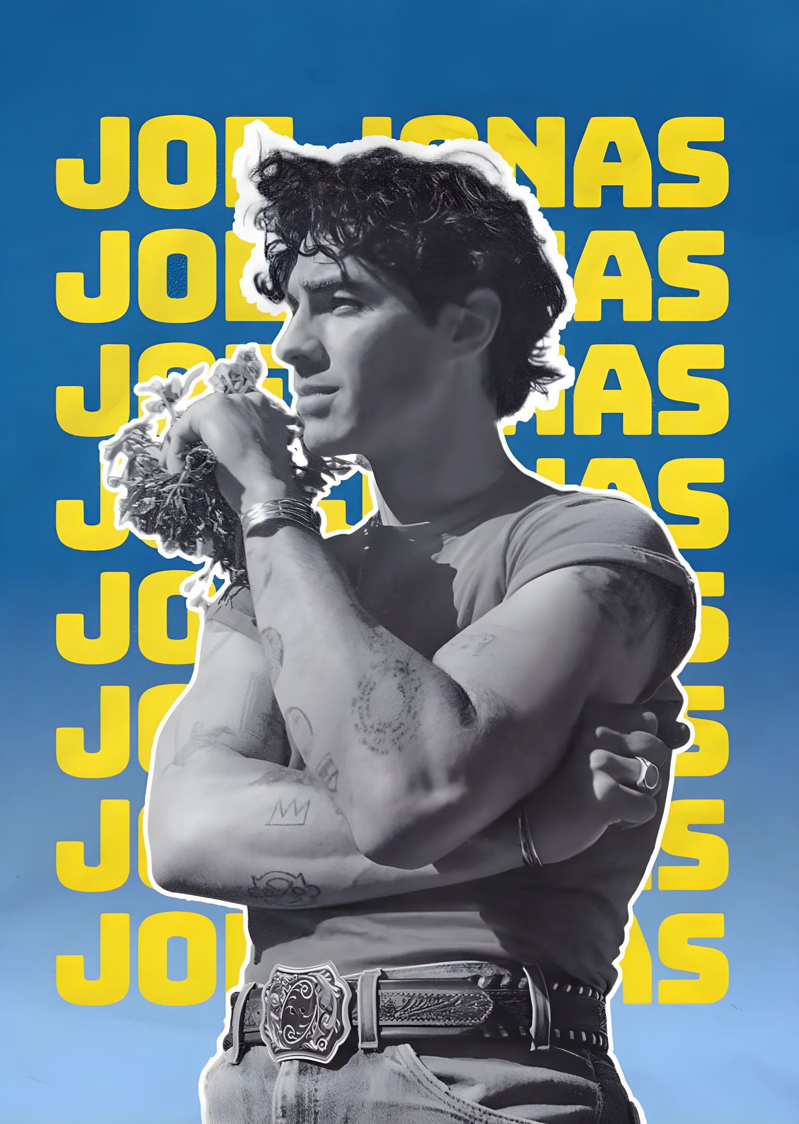 Joe Jonas - Sarı Tipografi Fan Afişi metal tablo