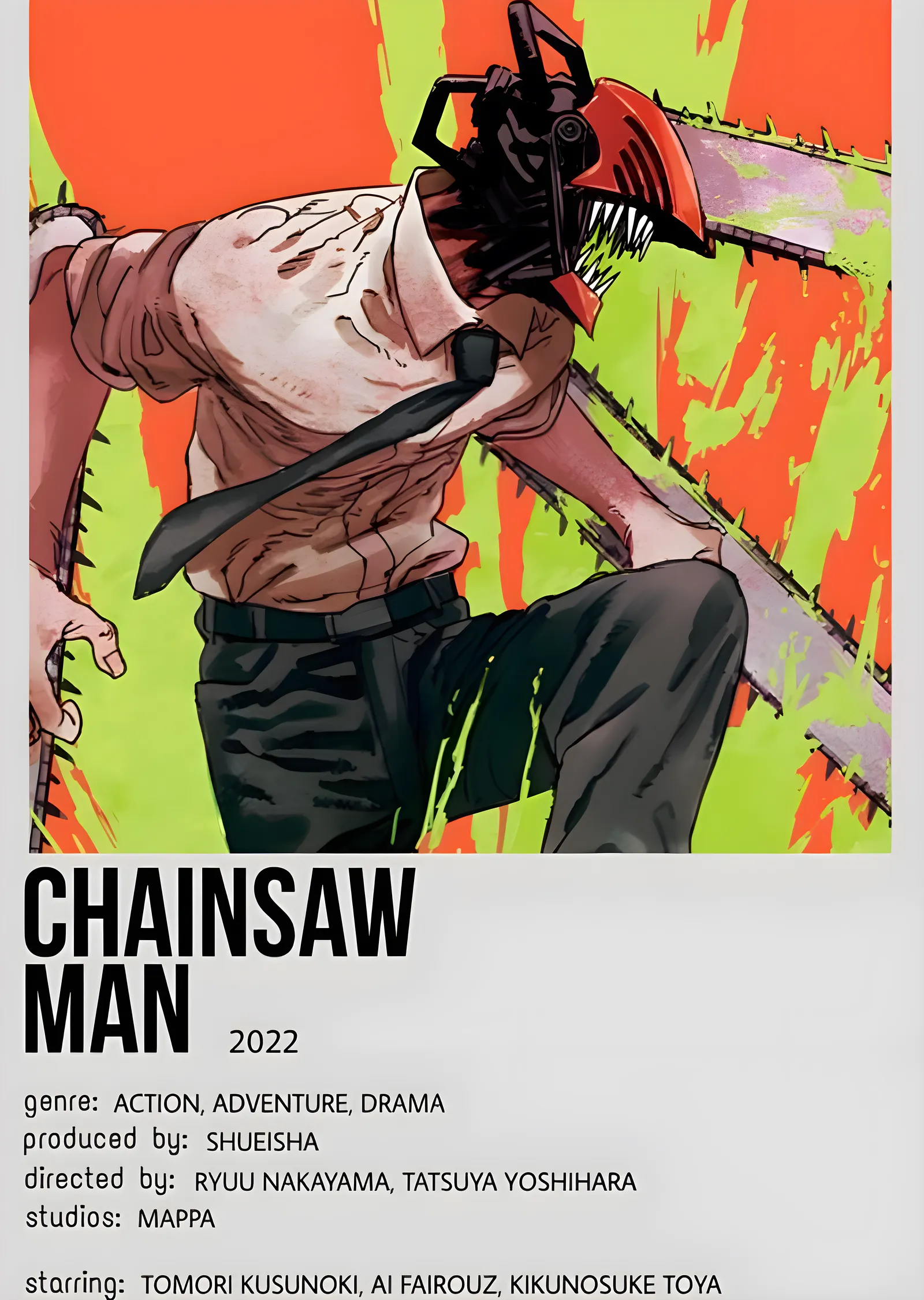 Chainsaw Man: Neon Yeşil metal tablo