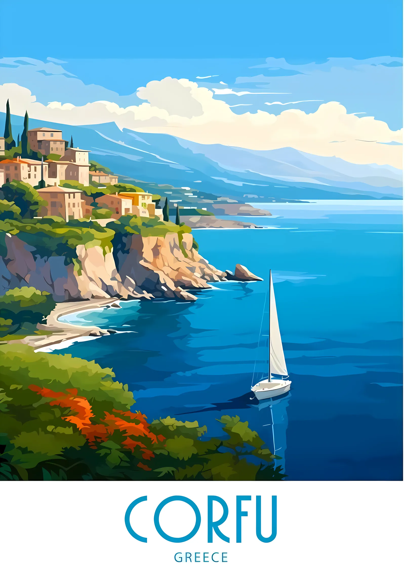 Corfu: Yunan Deniz Manzarası metal tablo