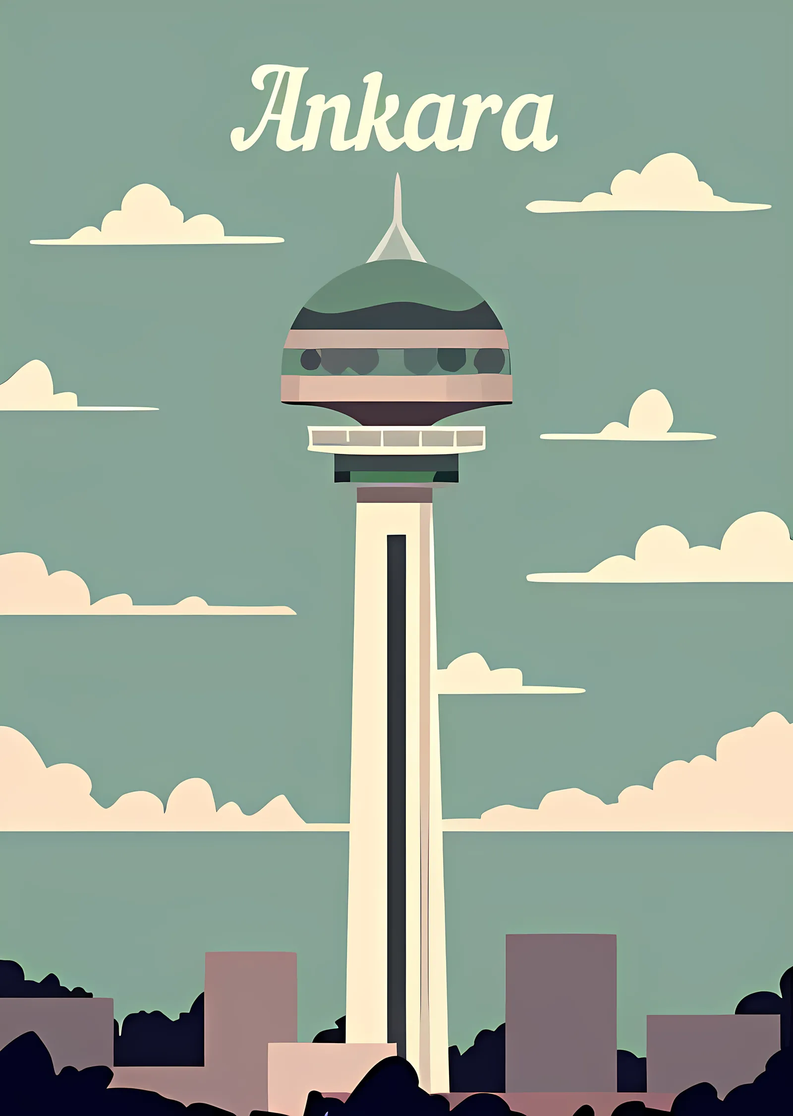 Ankara Tower Retro metal tablo