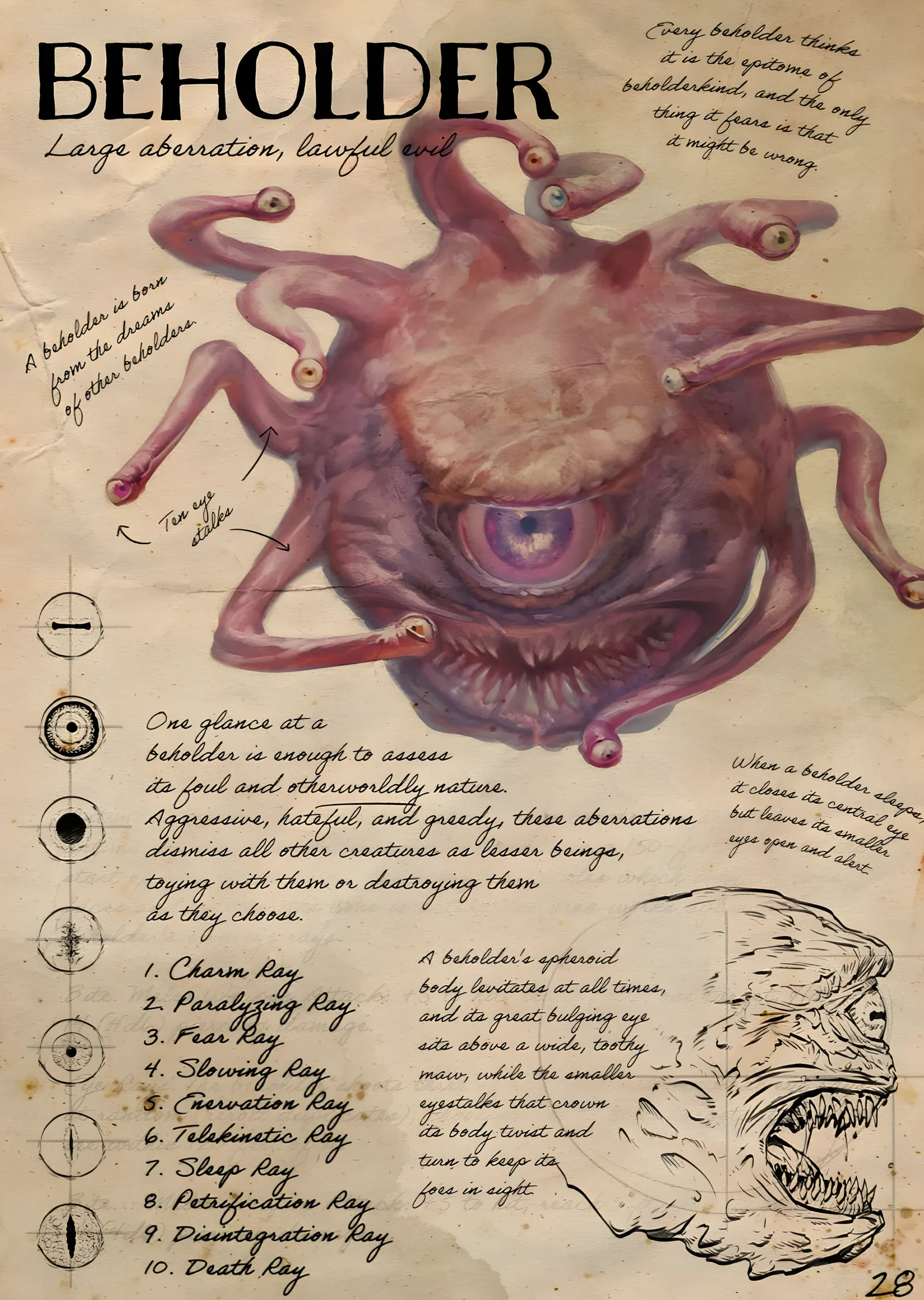 Beholder Bestiary Sayfası metal tablo