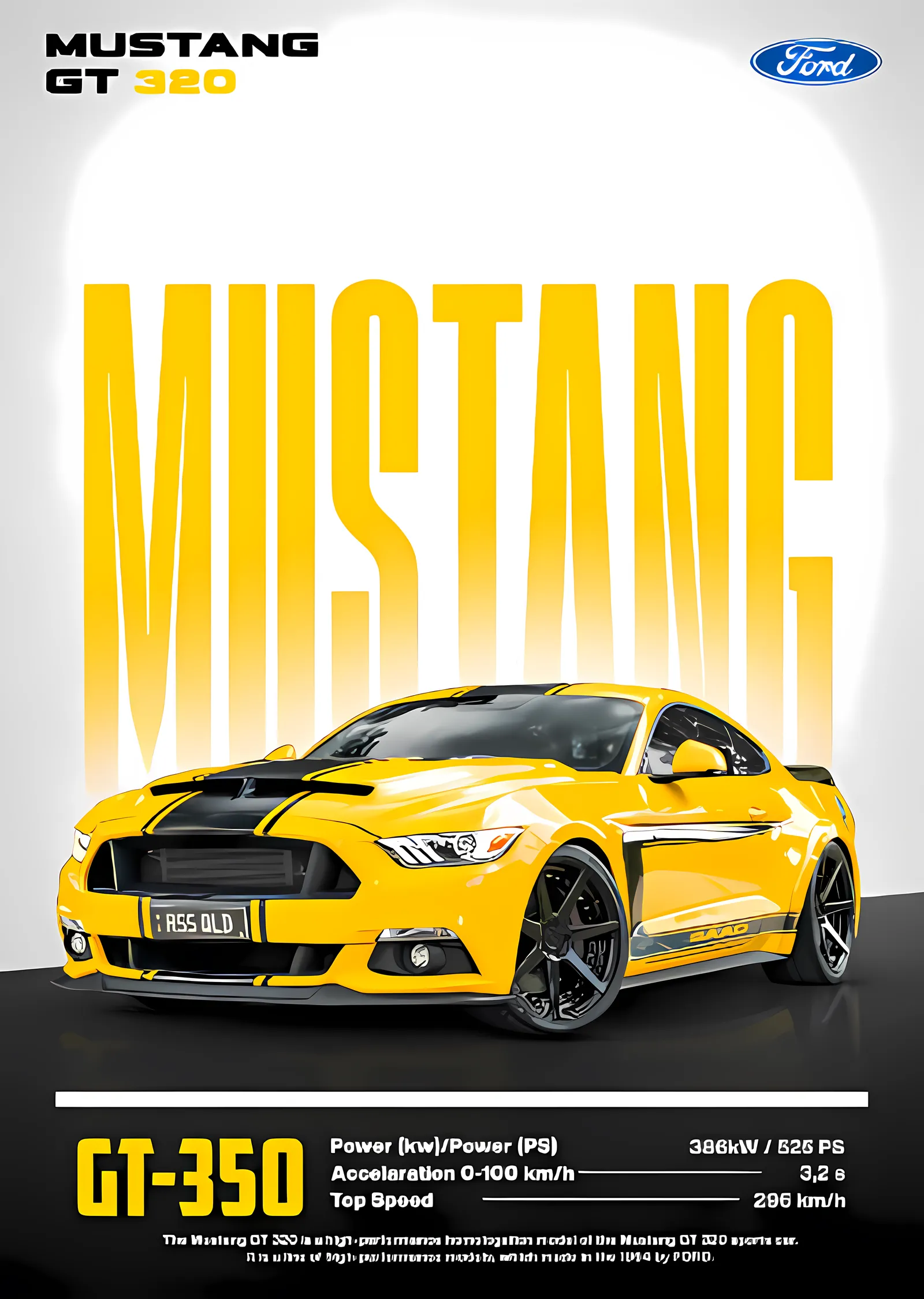 Ford Mustang GT350 - Sarı metal tablo