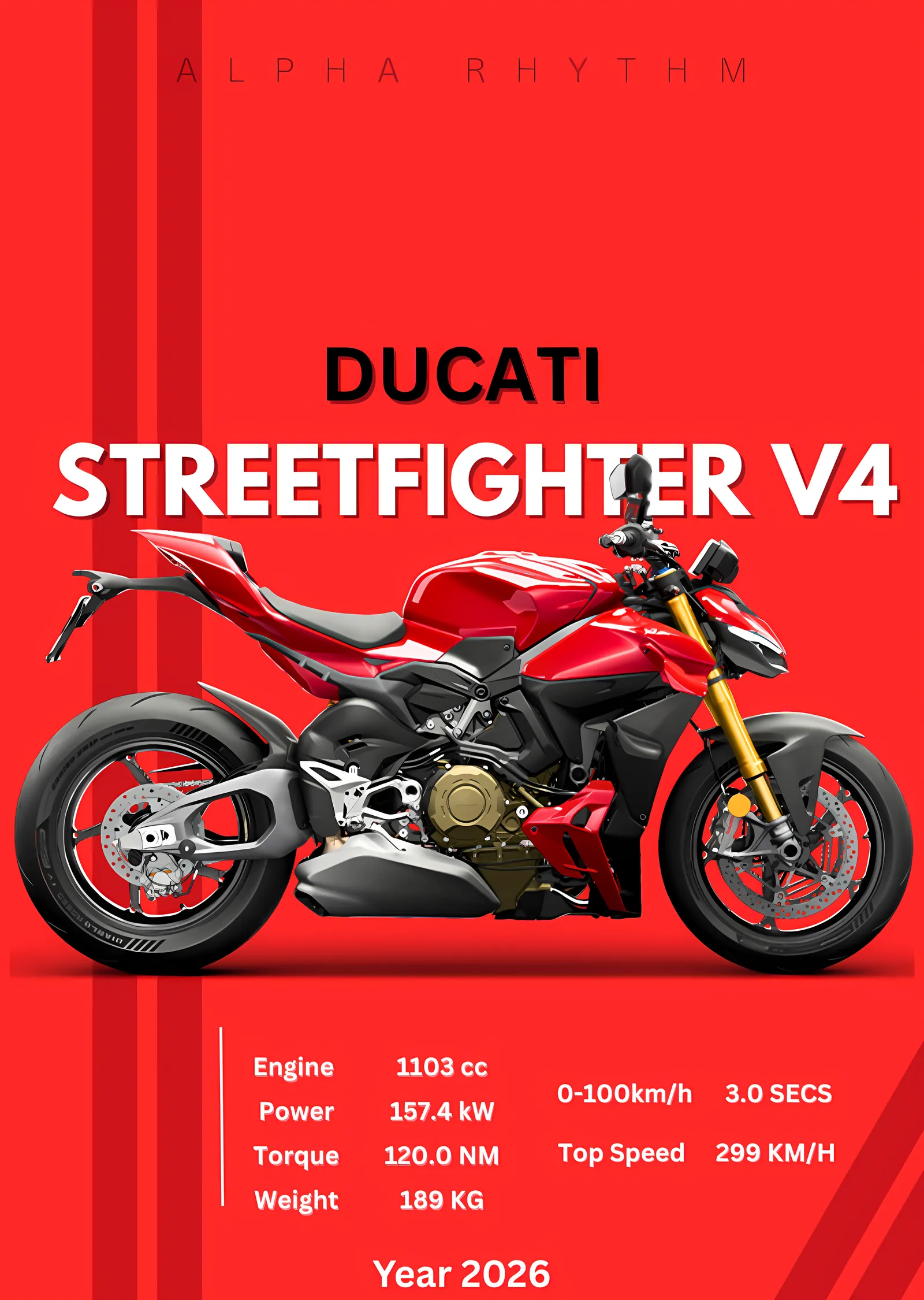 Ducati Streetfighter V4 - Kırmızı Zemin metal tablo
