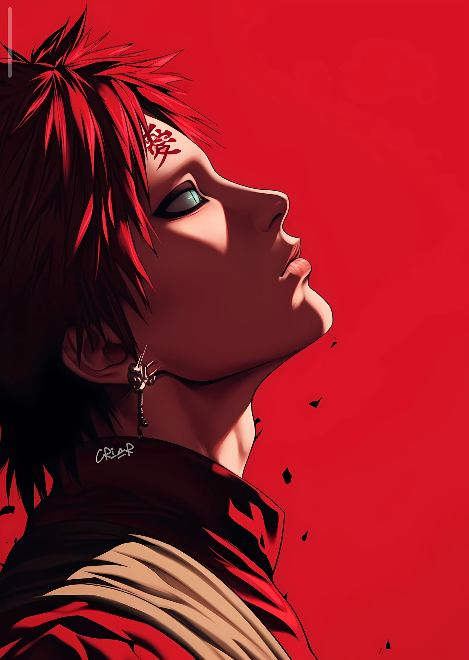 Gaara - Kırmızı Zeminde Profil metal tablo