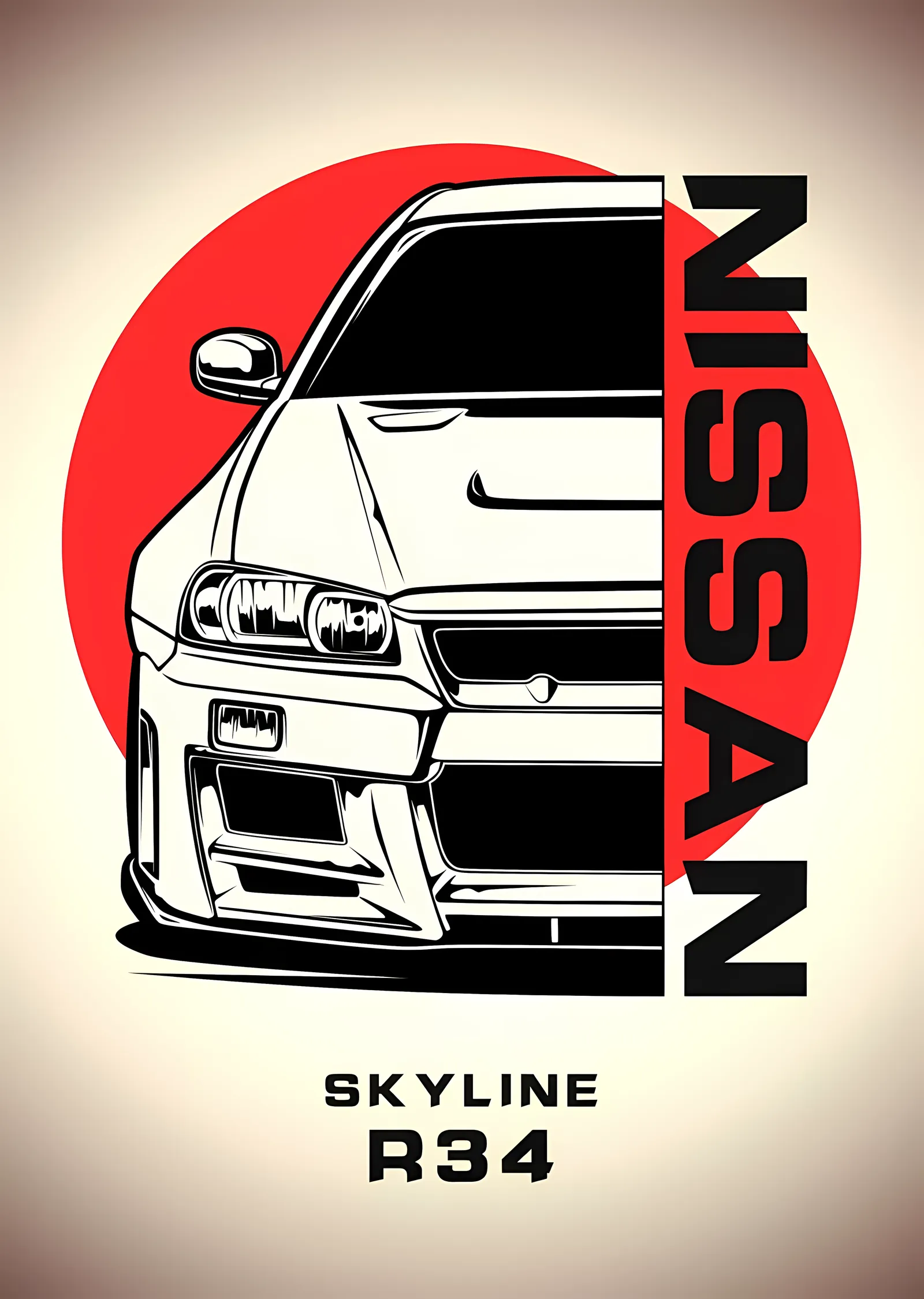 Nissan Skyline R34 - Kırmızı Daire metal tablo