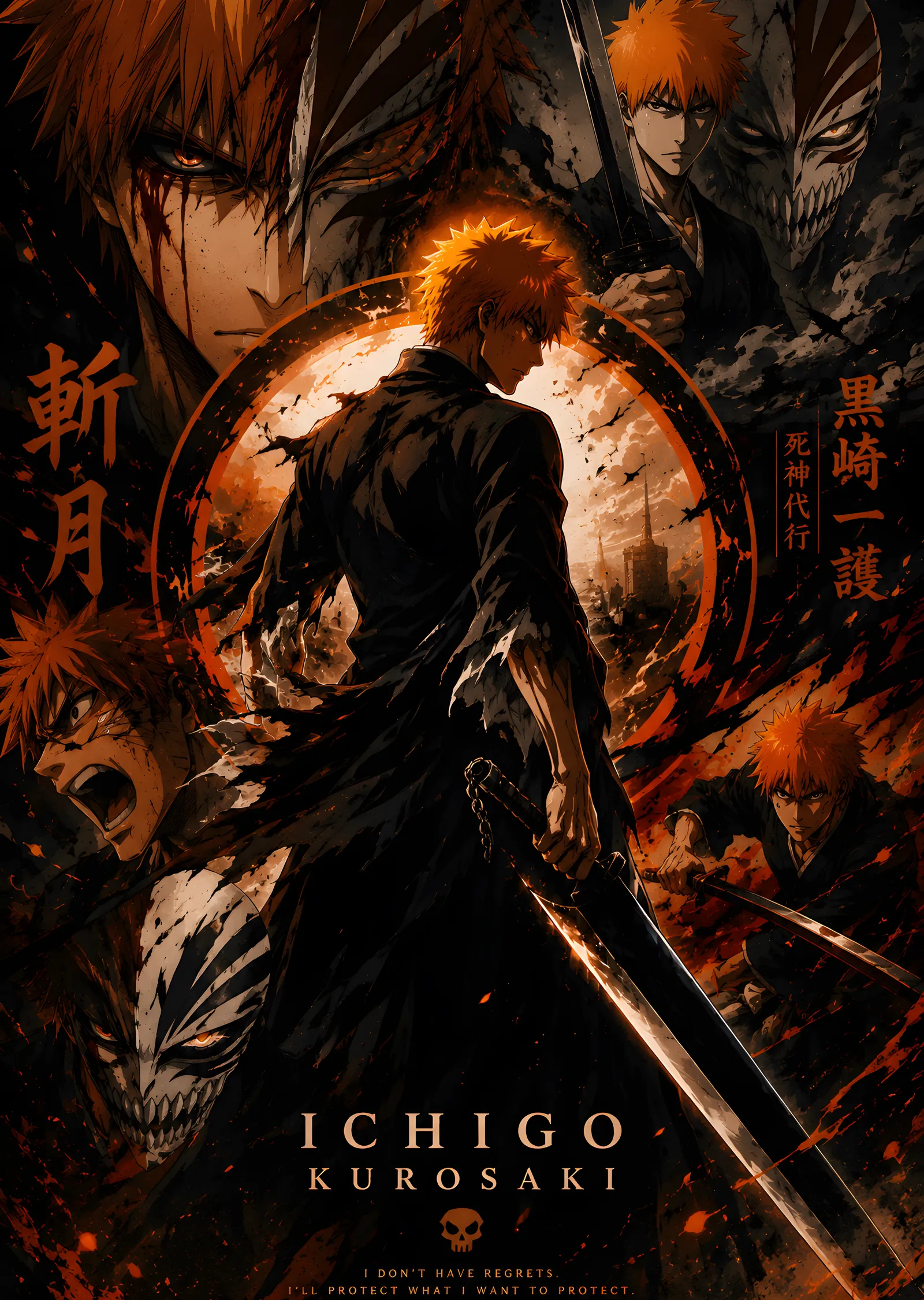 Ichigo Kurosaki: Ateş ve Kılıç metal tablo