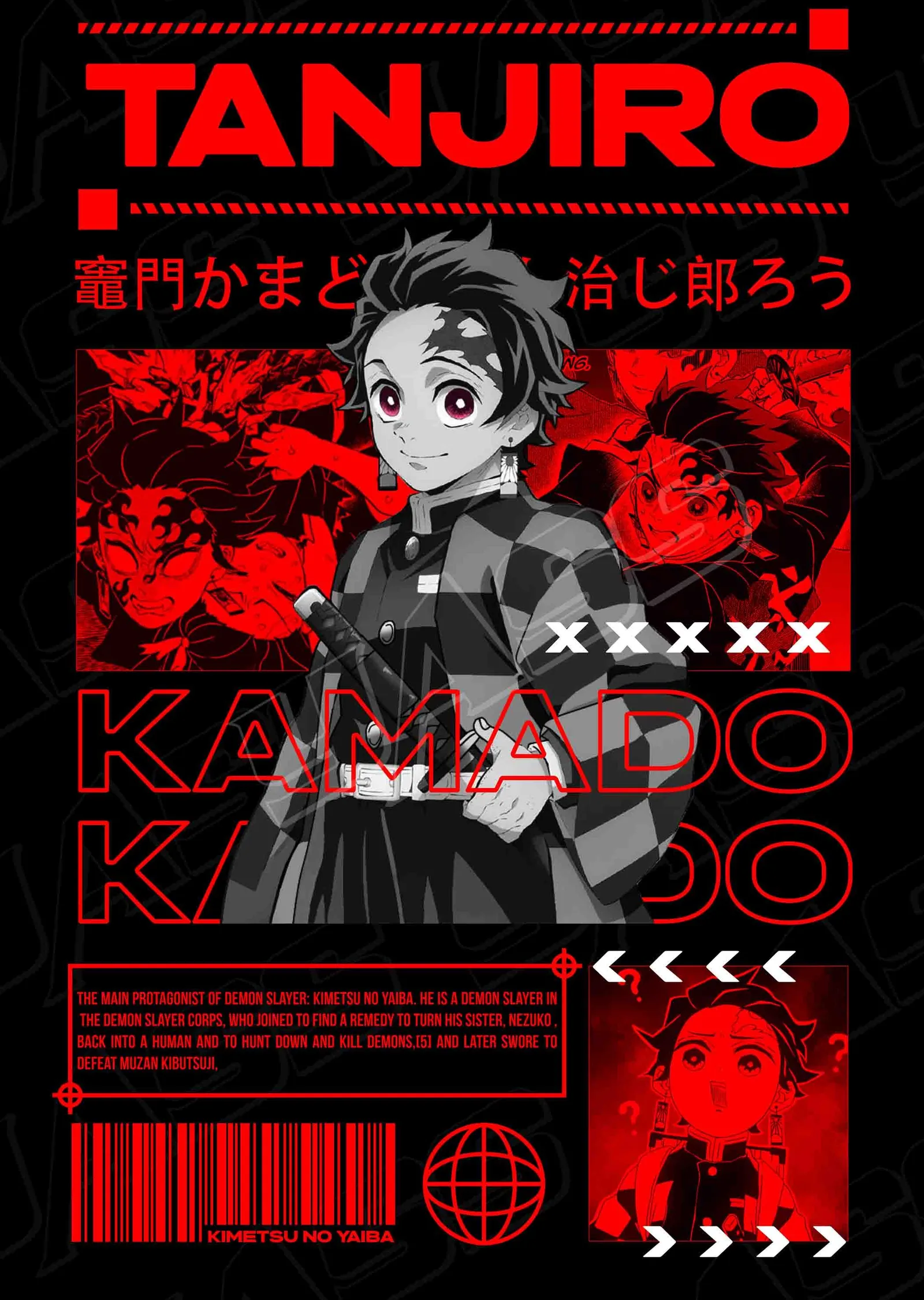 Tanjiro Kamado: Kırmızı Grafik metal tablo