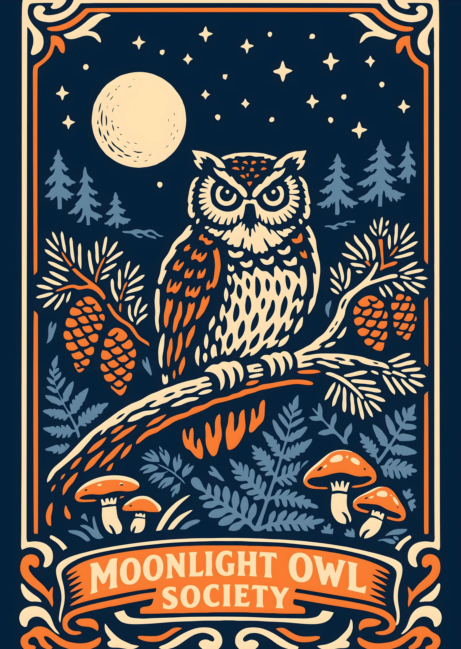 Moonlight Owl Society metal tablo
