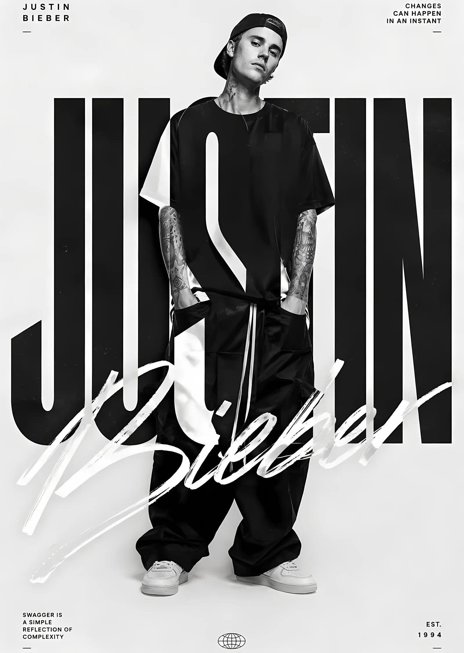Justin Bieber: Siyah Tonlu Modern Portre metal tablo