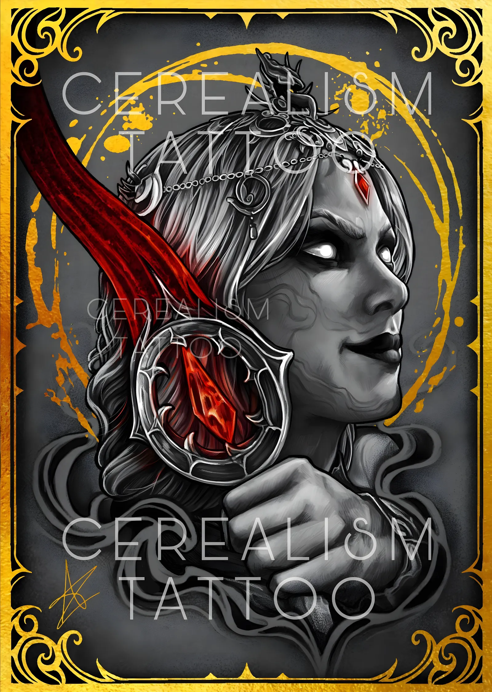 Cerealism Tattoo: Kızıl Perde metal tablo