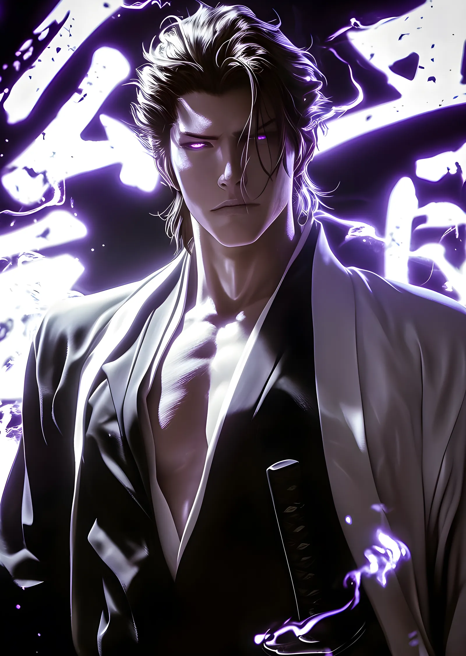 Aizen - Mor Enerji ve Katana metal tablo
