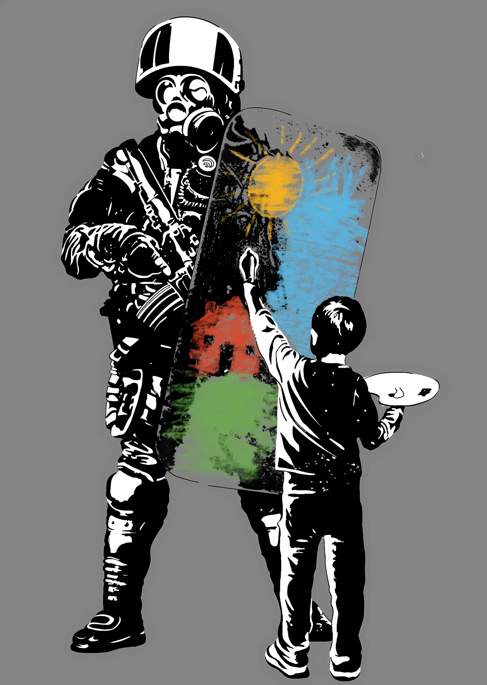 Banksy: Çocuk ve Savaşçının Karşılaşması metal tablo