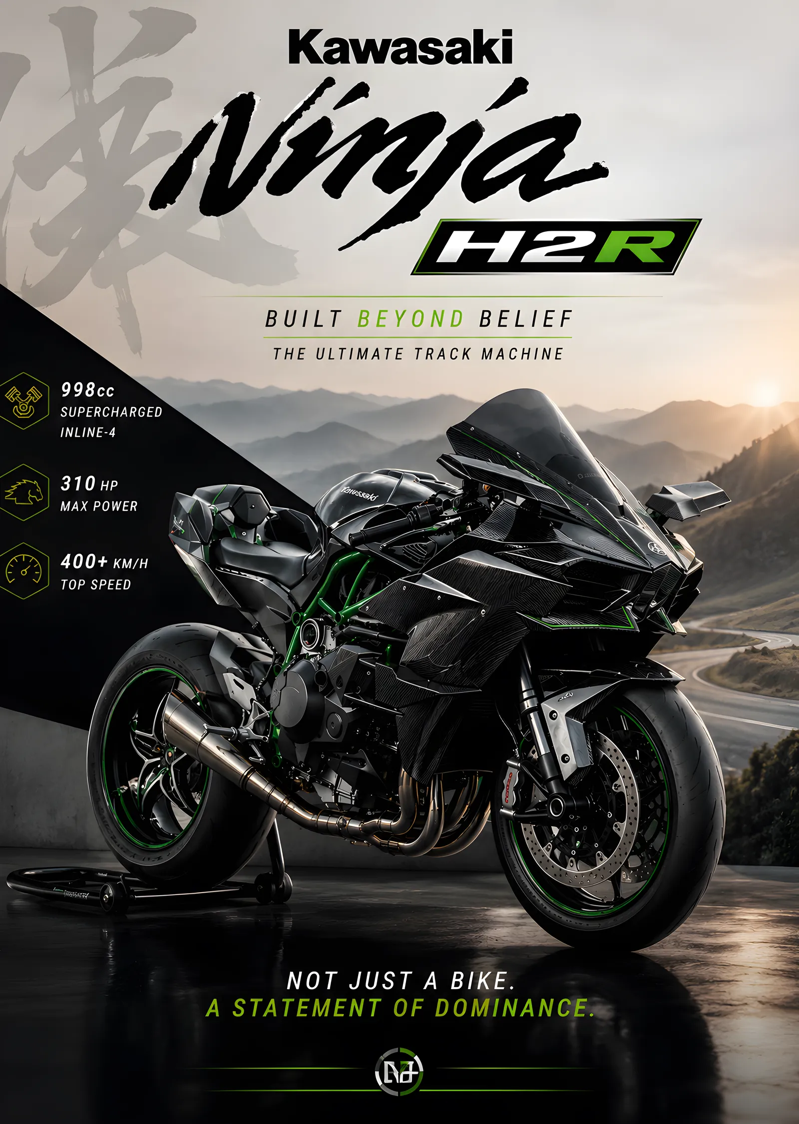 Kawasaki Ninja H2R - Gün Batımı metal tablo