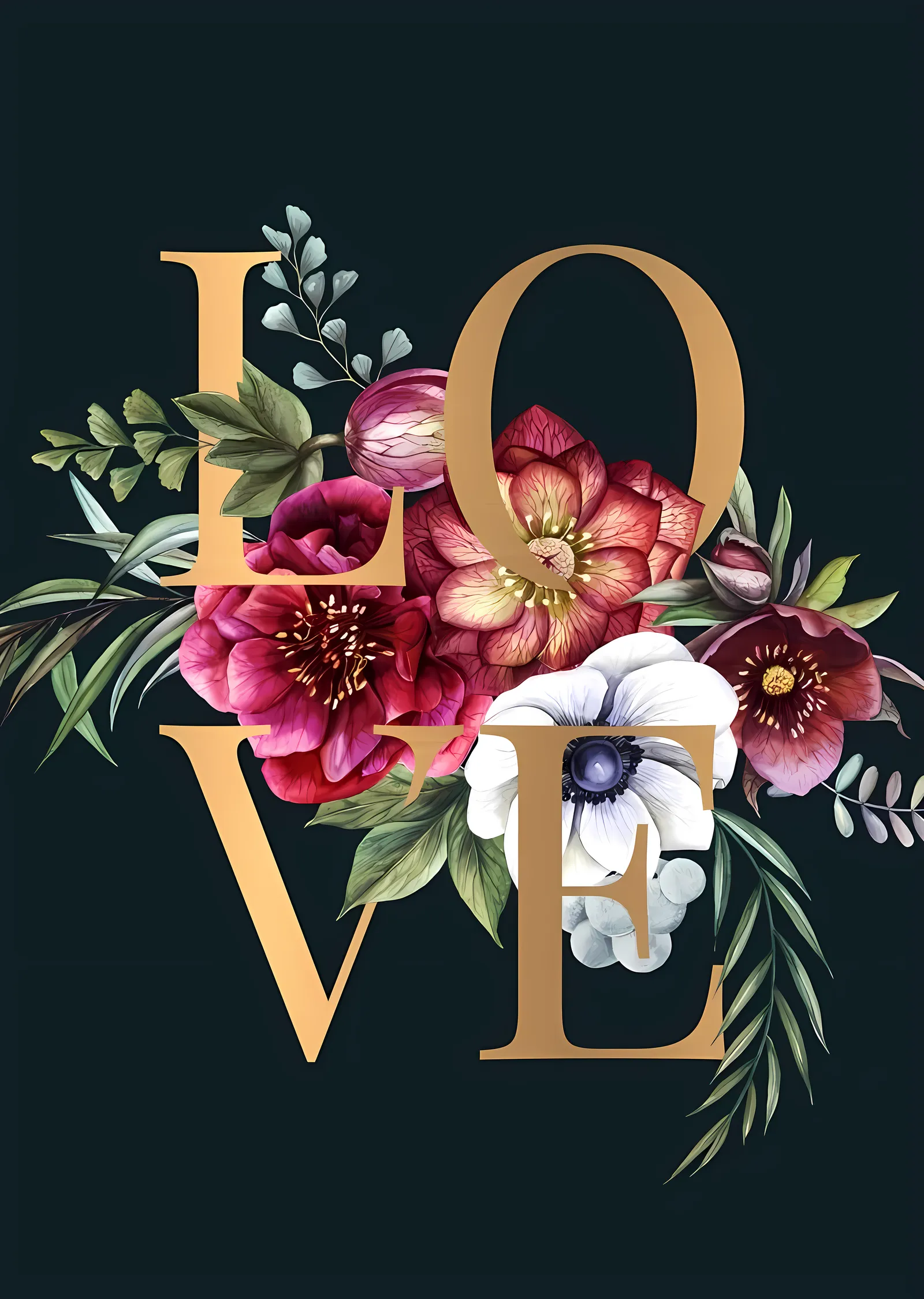 Love ve Çiçekler metal tablo
