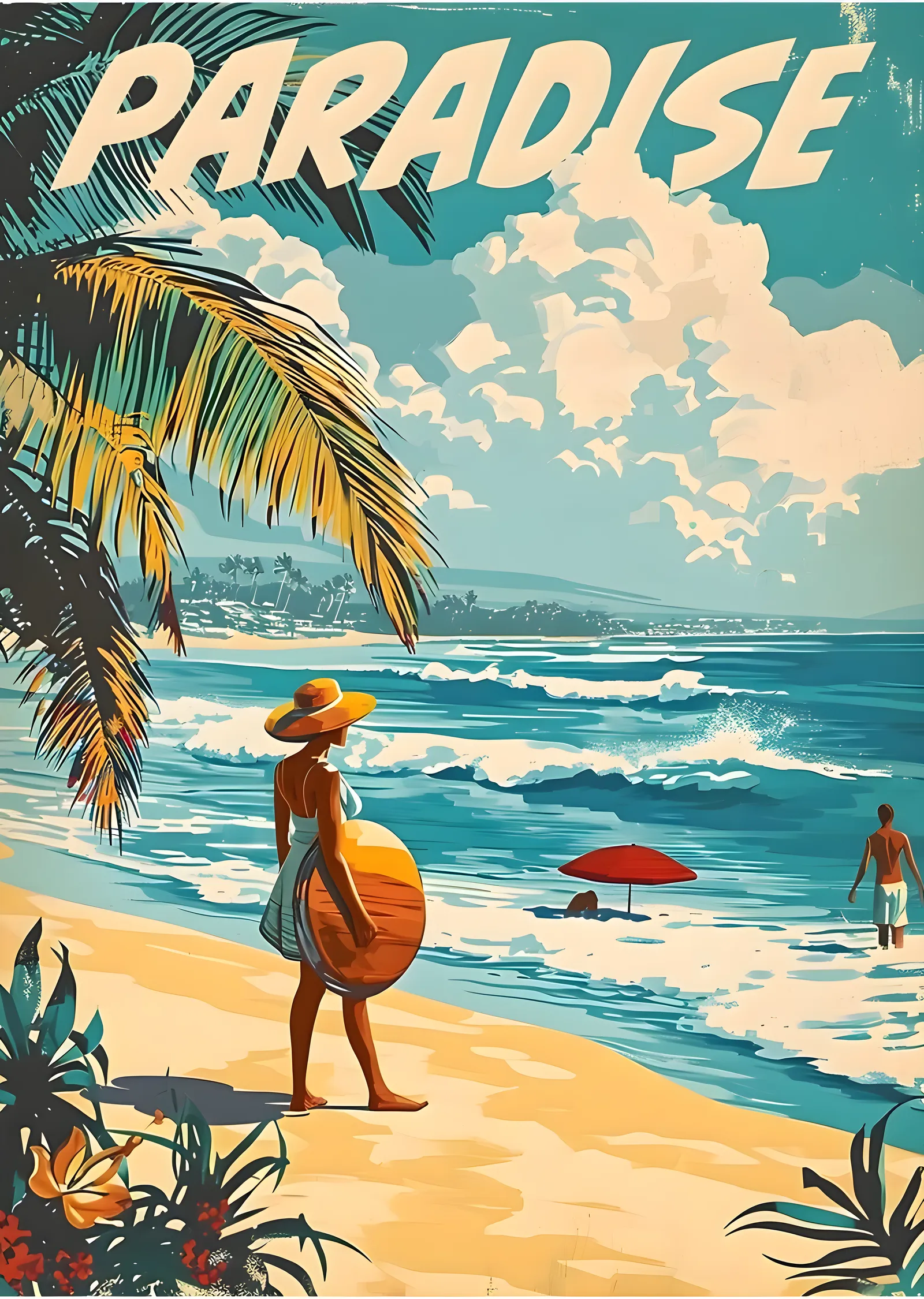 Paradise: Vintage Plaj Sanatı metal tablo