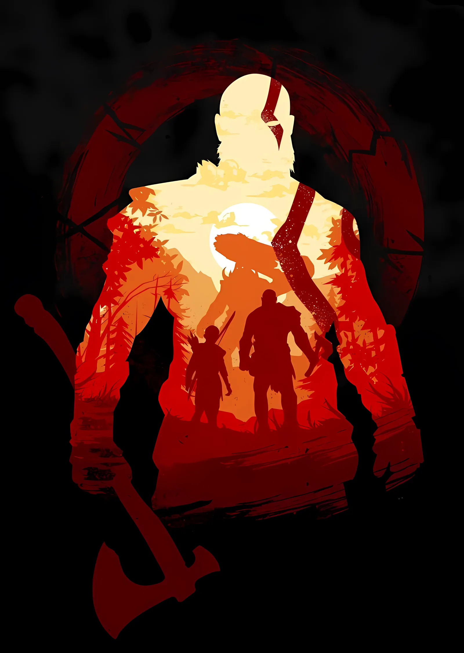 God of War: Kırmızı Siluet metal tablo