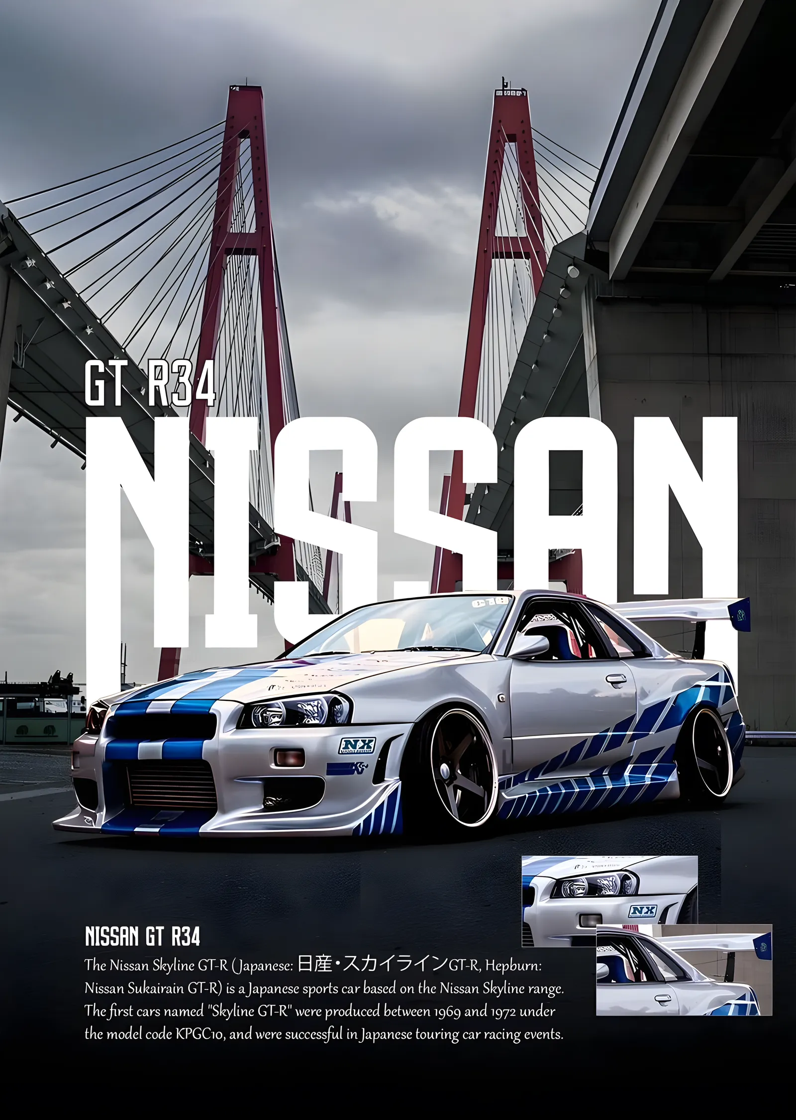 Nissan Skyline GT-R R34 - Köprü metal tablo
