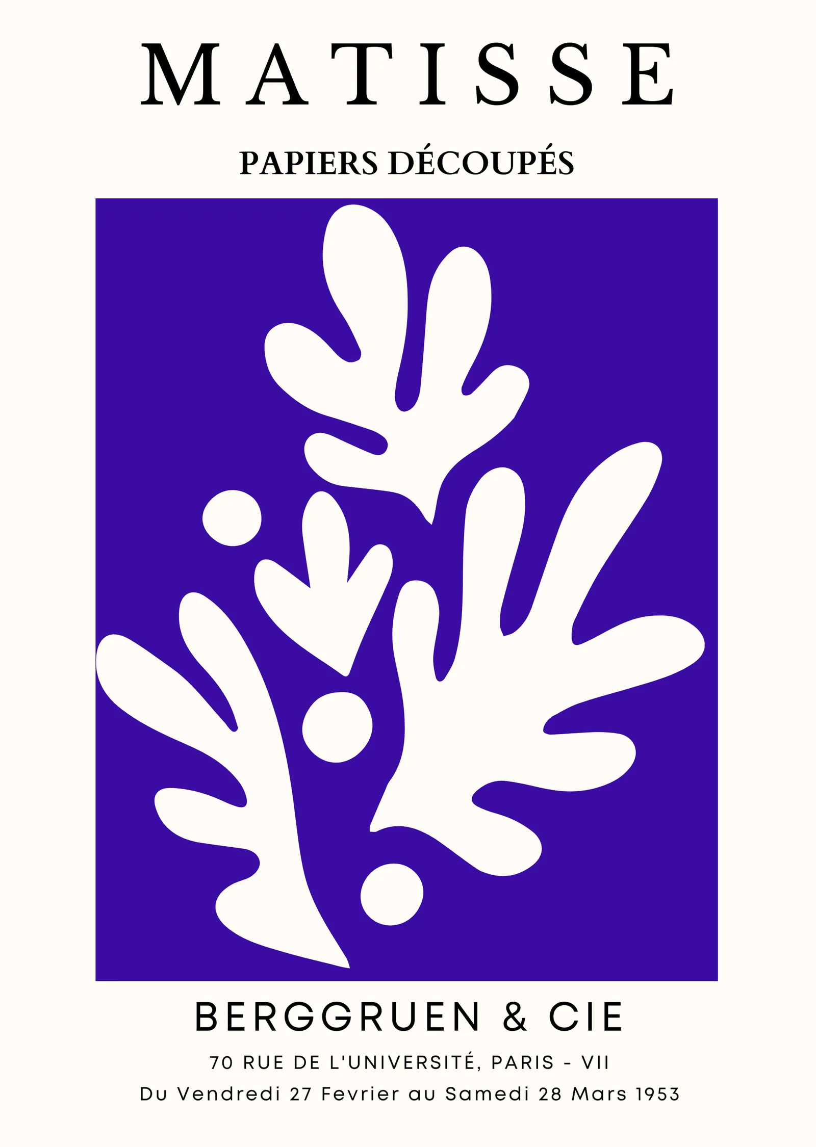 Matisse: Mor Zeminde Beyaz Yaprak metal tablo