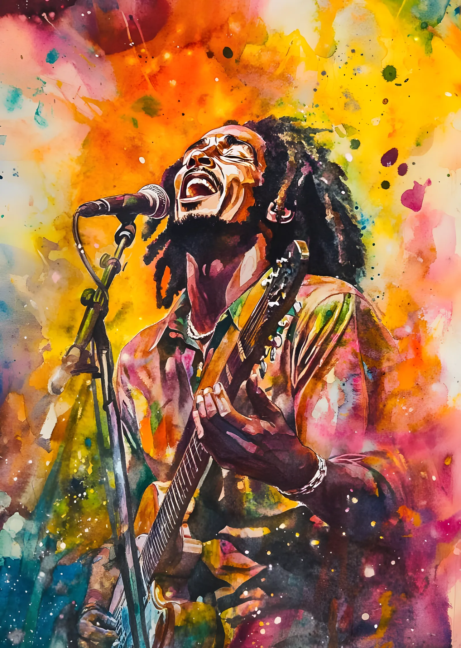 Bob Marley: Suluboya Sahne metal tablo