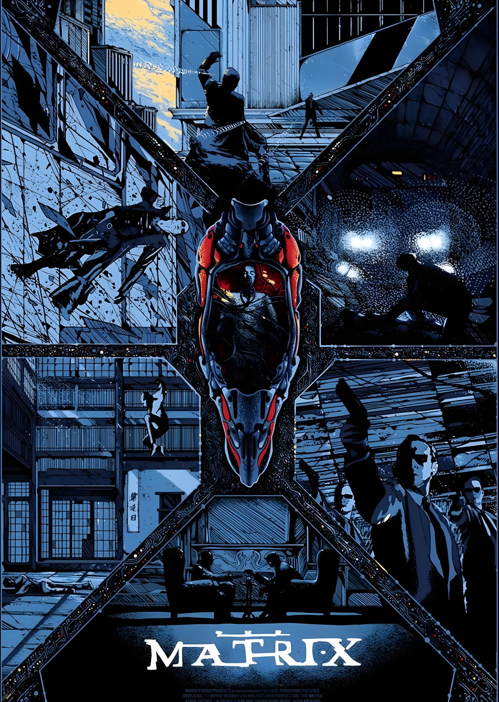The Matrix: Mavi Şehir metal tablo