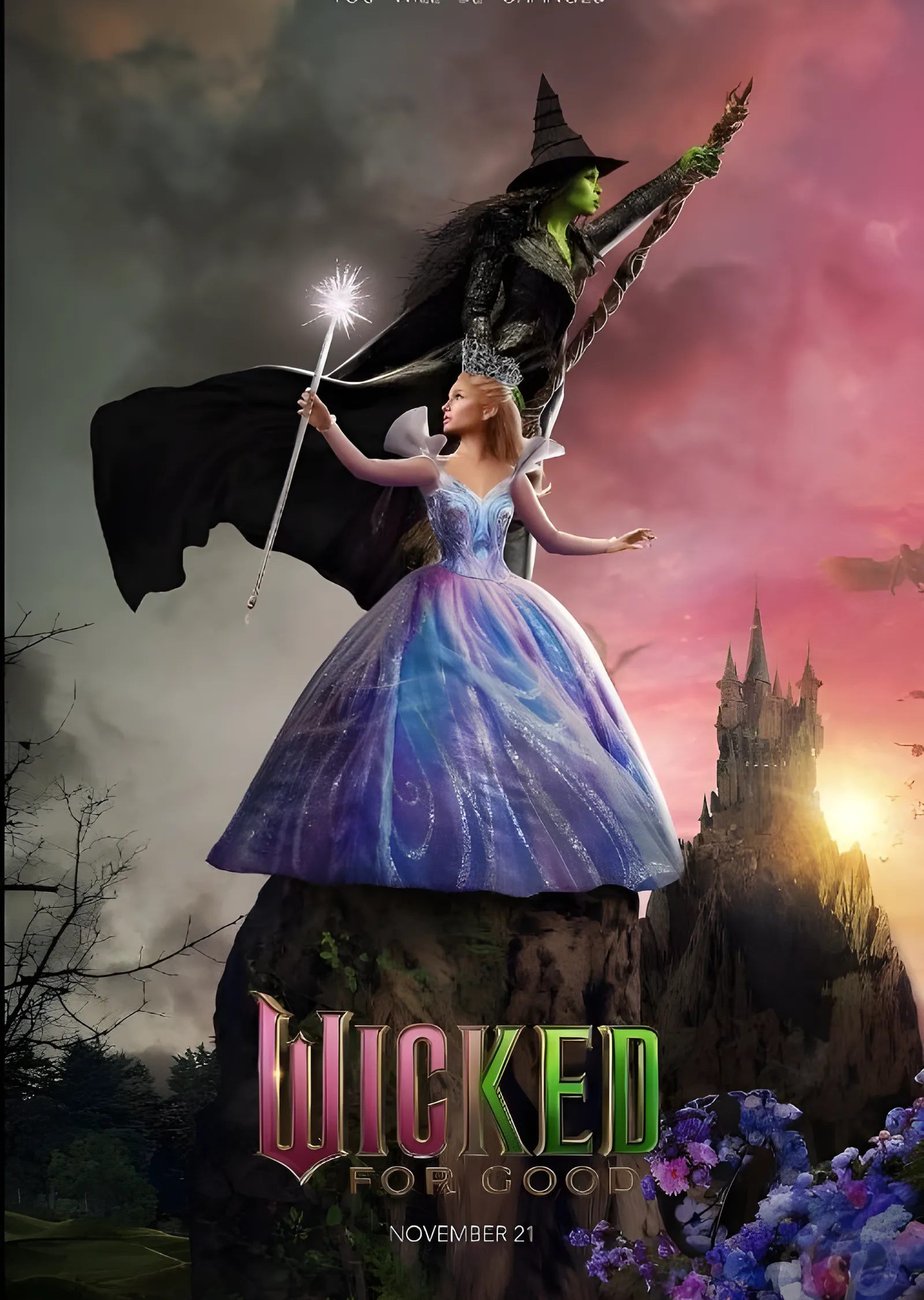 Wicked: For Good - Kayalıkta Glinda ve Elphaba metal tablo