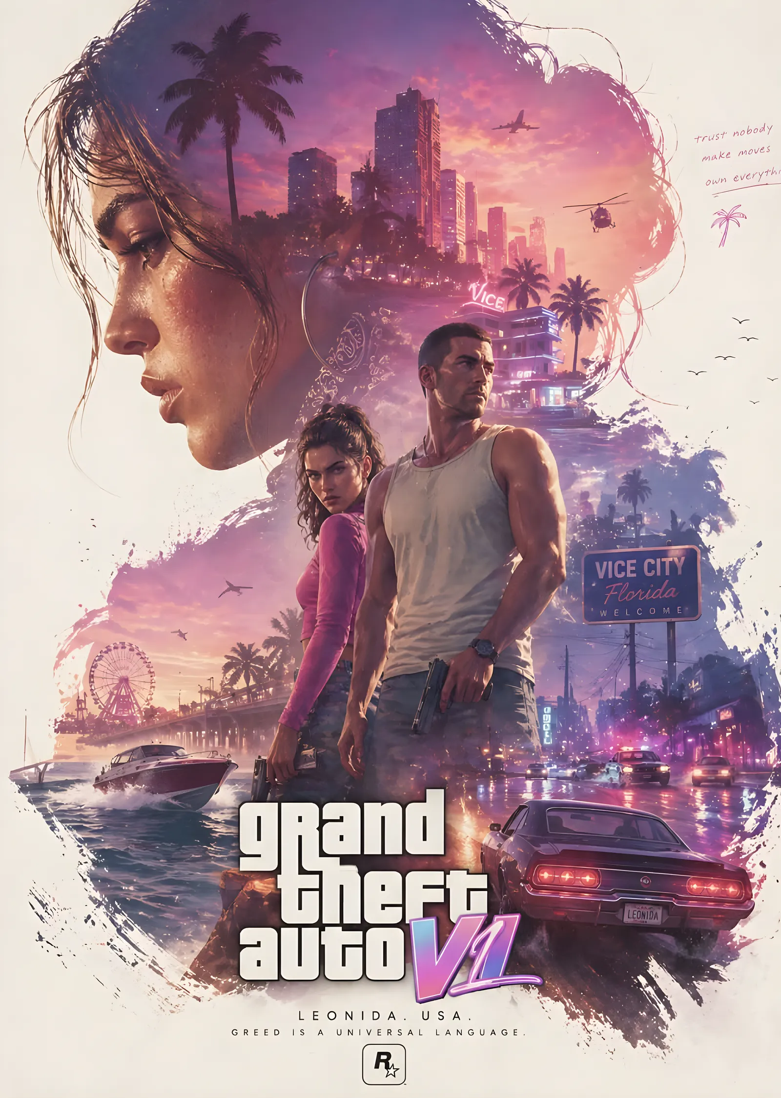 Grand Theft Auto VI - Turuncu ve Mor Tonlu Akdeniz metal tablo