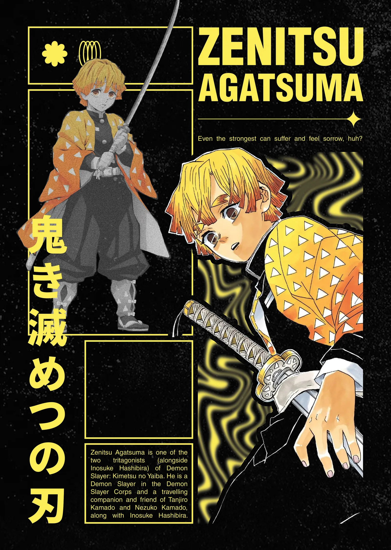 Kimetsu no Yaiba: Zenitsu Agatsuma - Siyah Arka Planda metal tablo