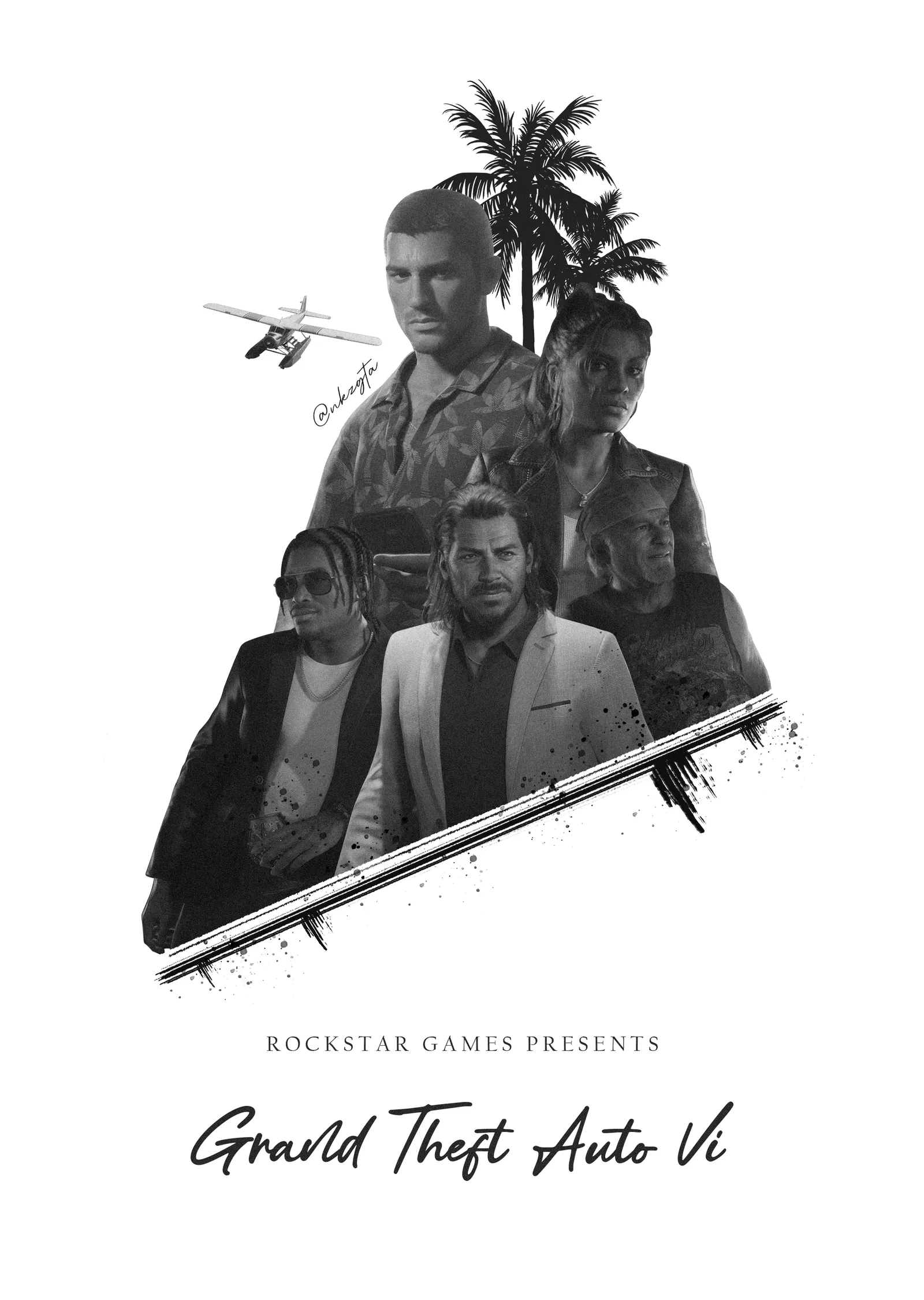 Grand Theft Auto VI - Siyah Beyaz Kolaj metal tablo