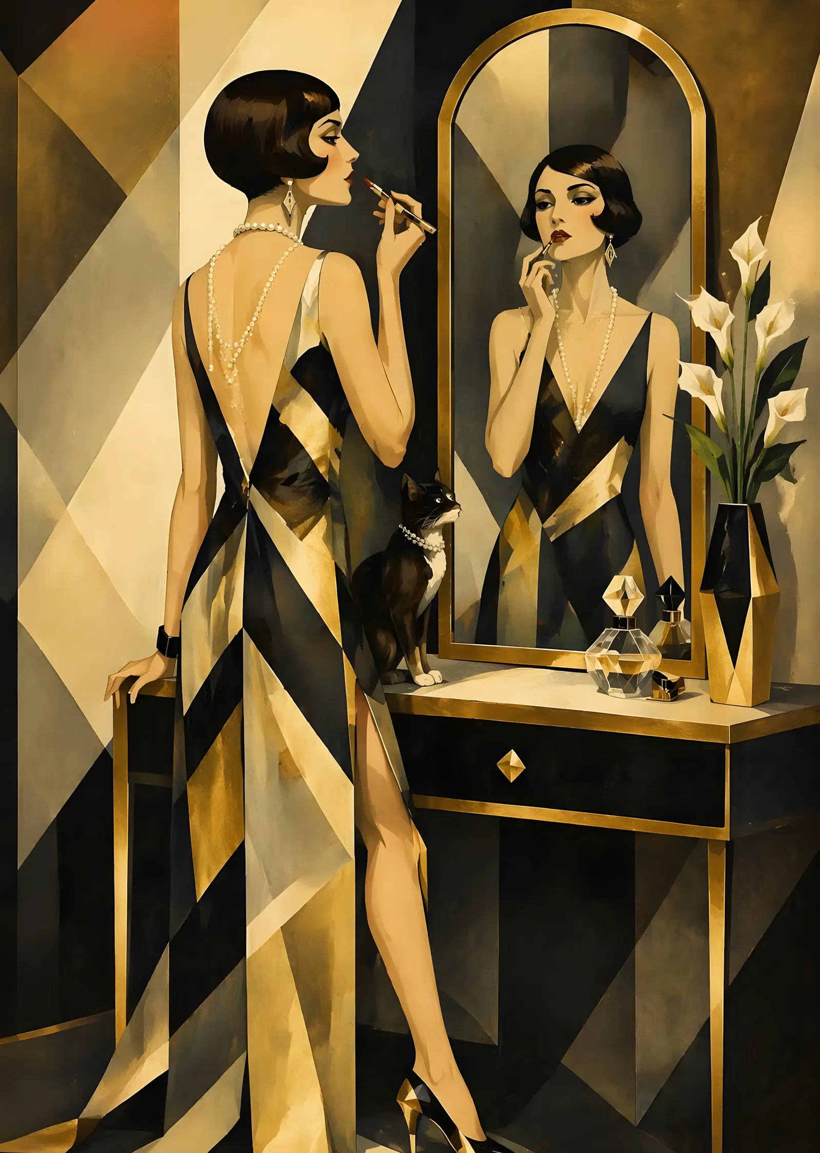 Art Deco: Aynada Makyaj metal tablo