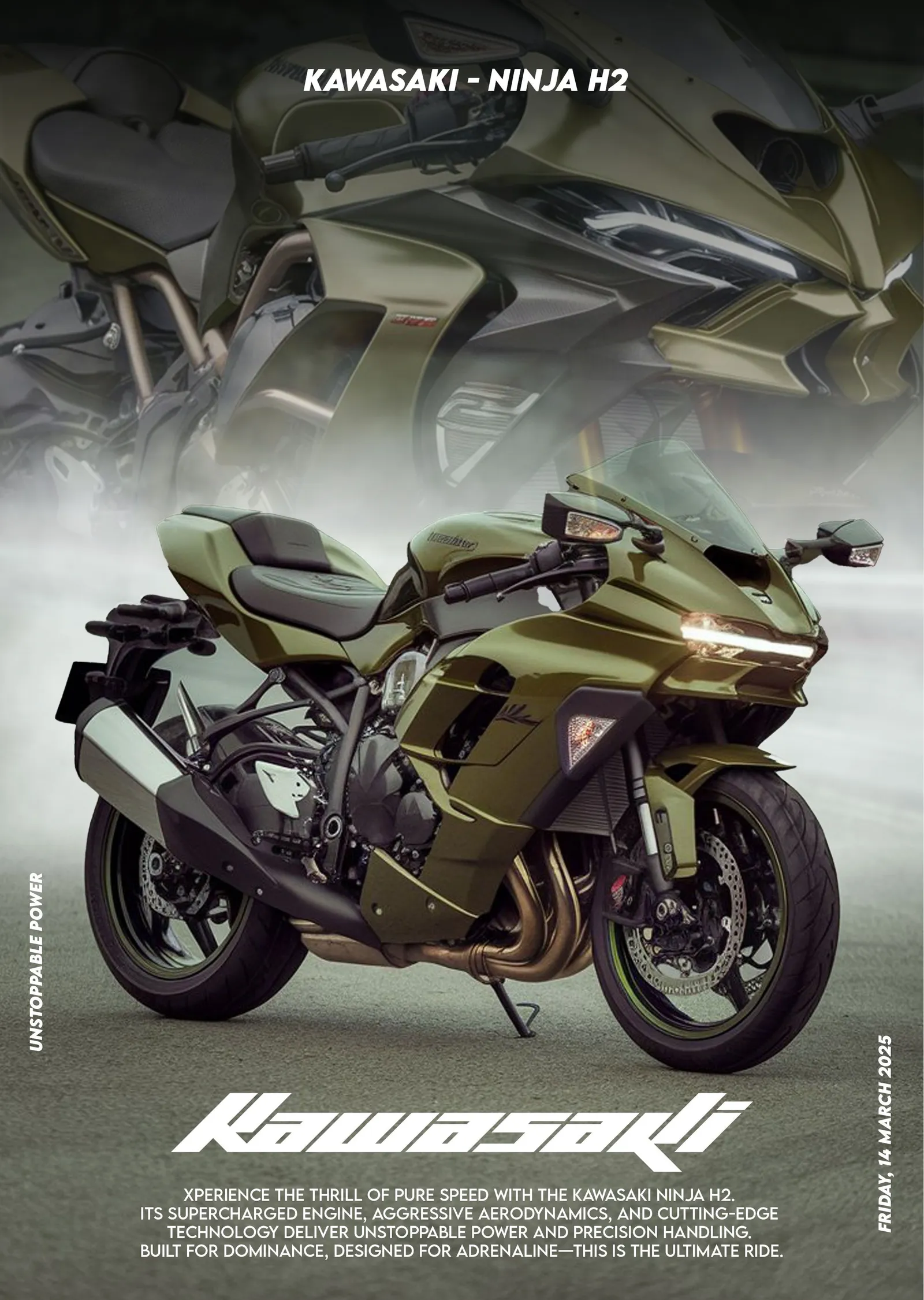 Kawasaki Ninja H2 - Haki Gövde metal tablo