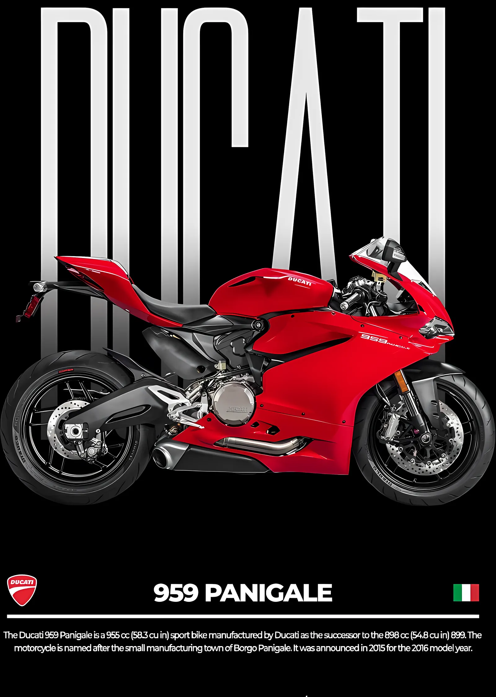 Ducati 959 Panigale - Kırmızı Gövde Tipografi metal tablo