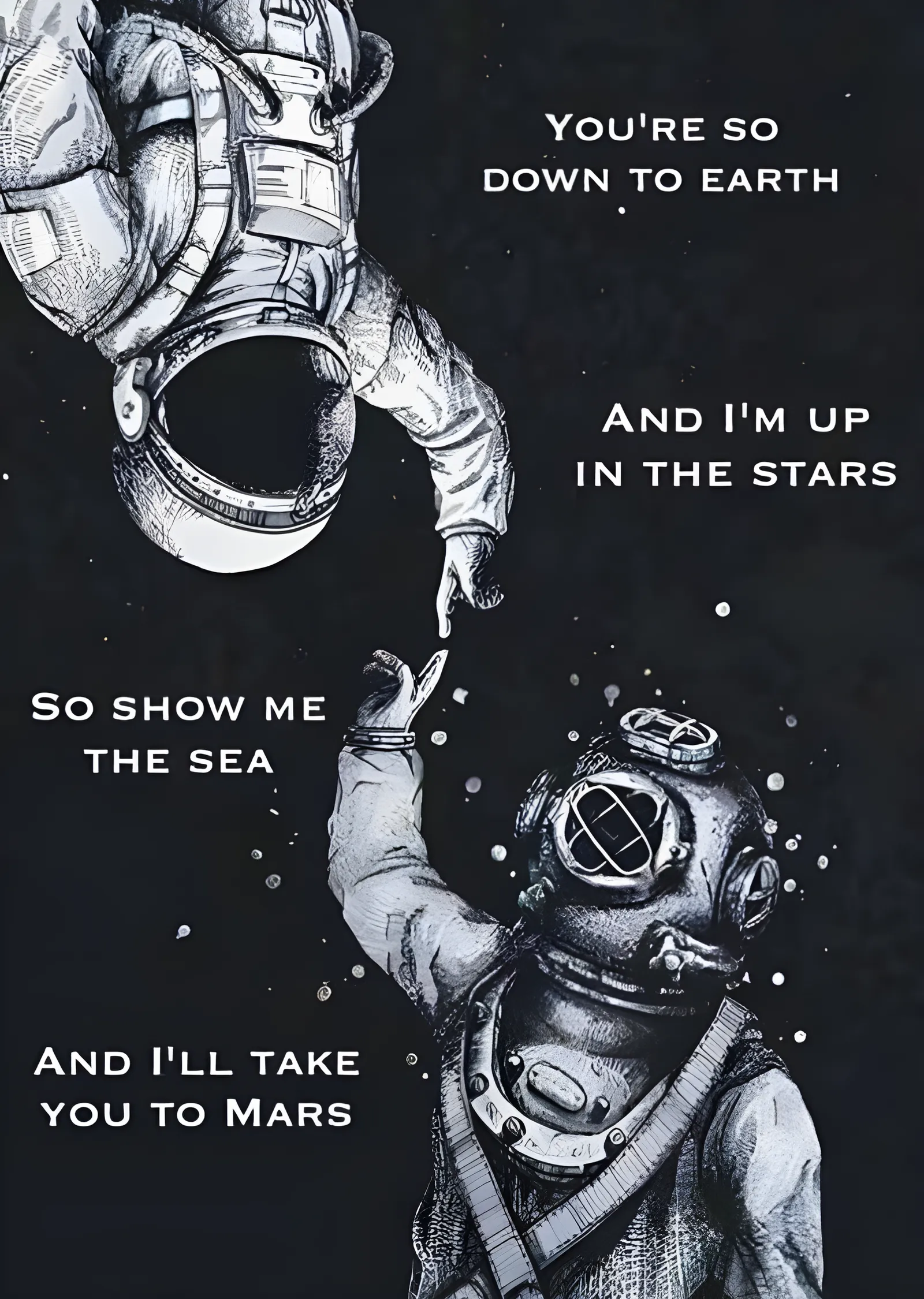 Astronot ve Dalgıç - Yıldızlarla Deniz metal tablo