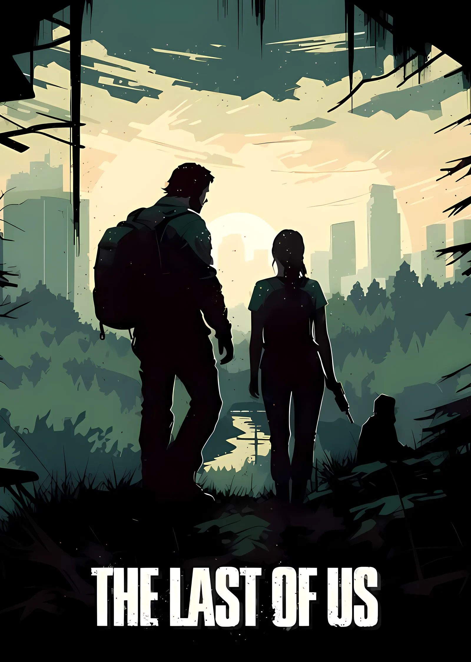The Last of Us: Şehir Manzarası İle İki Kişi metal tablo