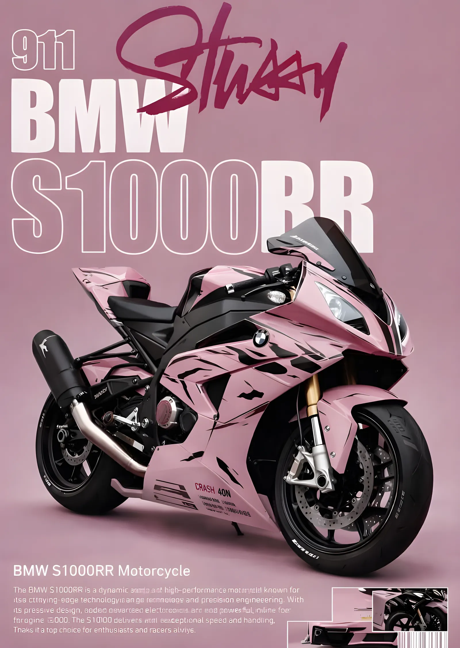 BMW S1000RR - Pembe Süper Motor metal tablo