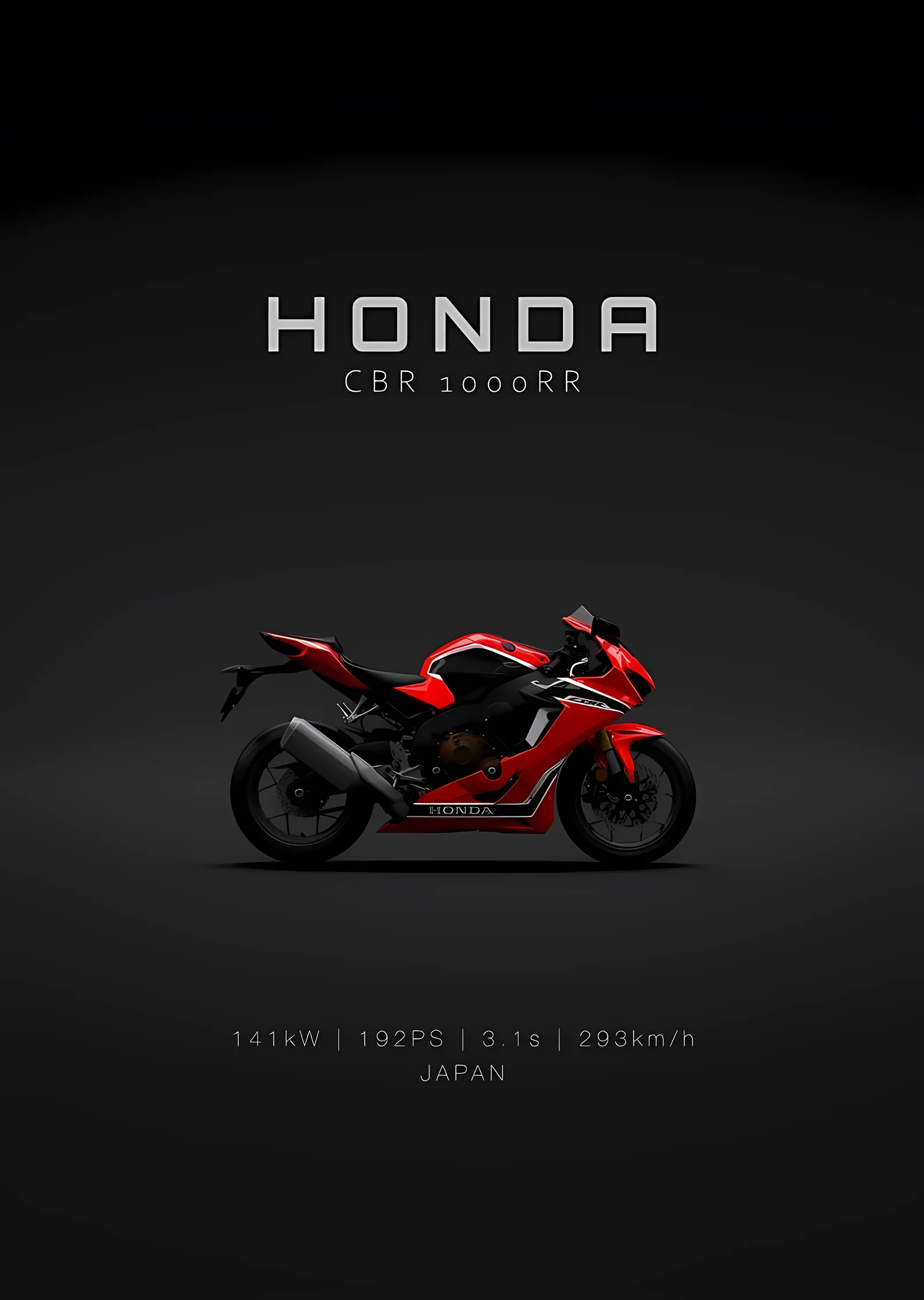 Honda CBR1000RR - Minimal Karanlık metal tablo
