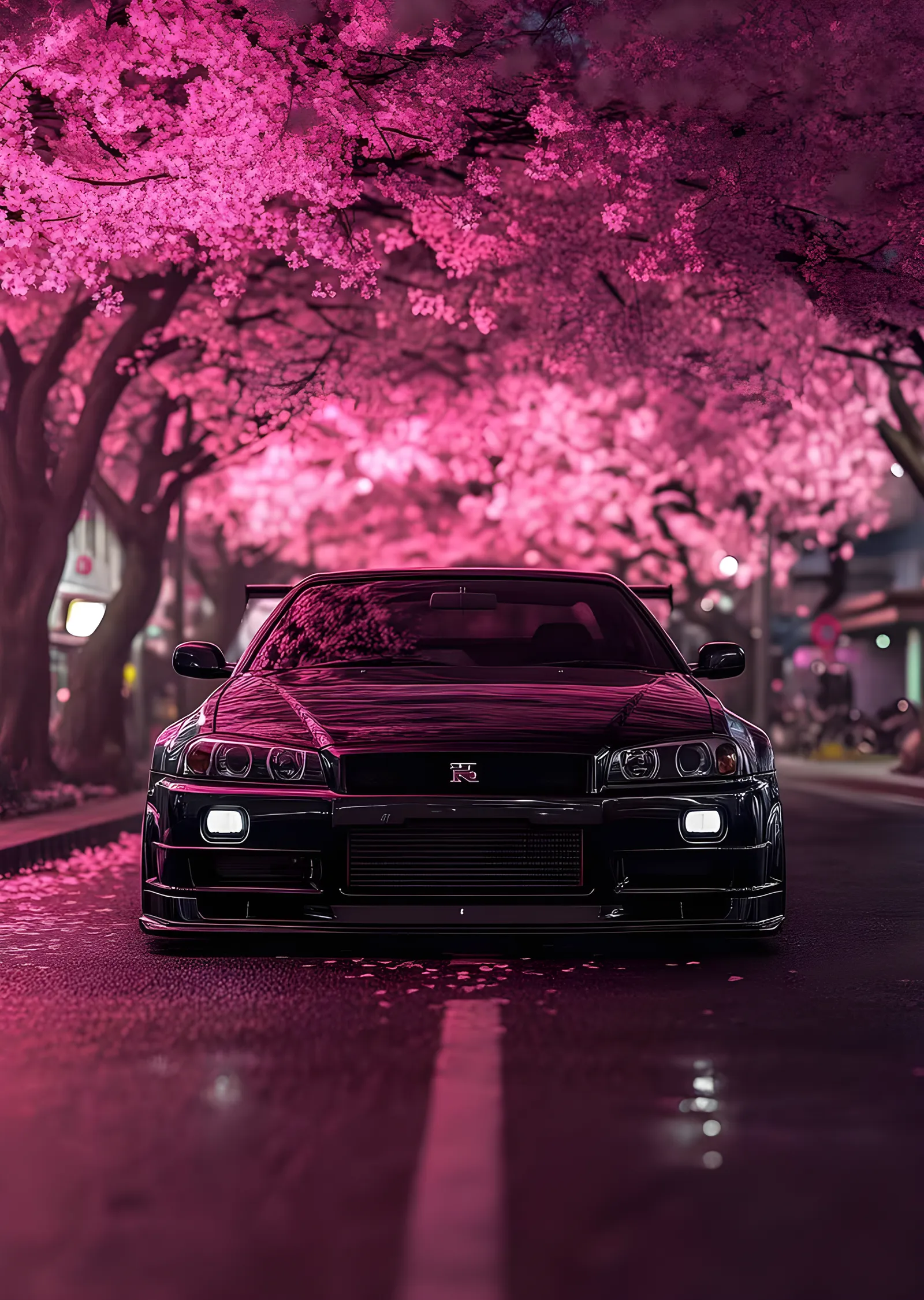 Nissan Skyline - Kiraz Çiçekleri metal tablo
