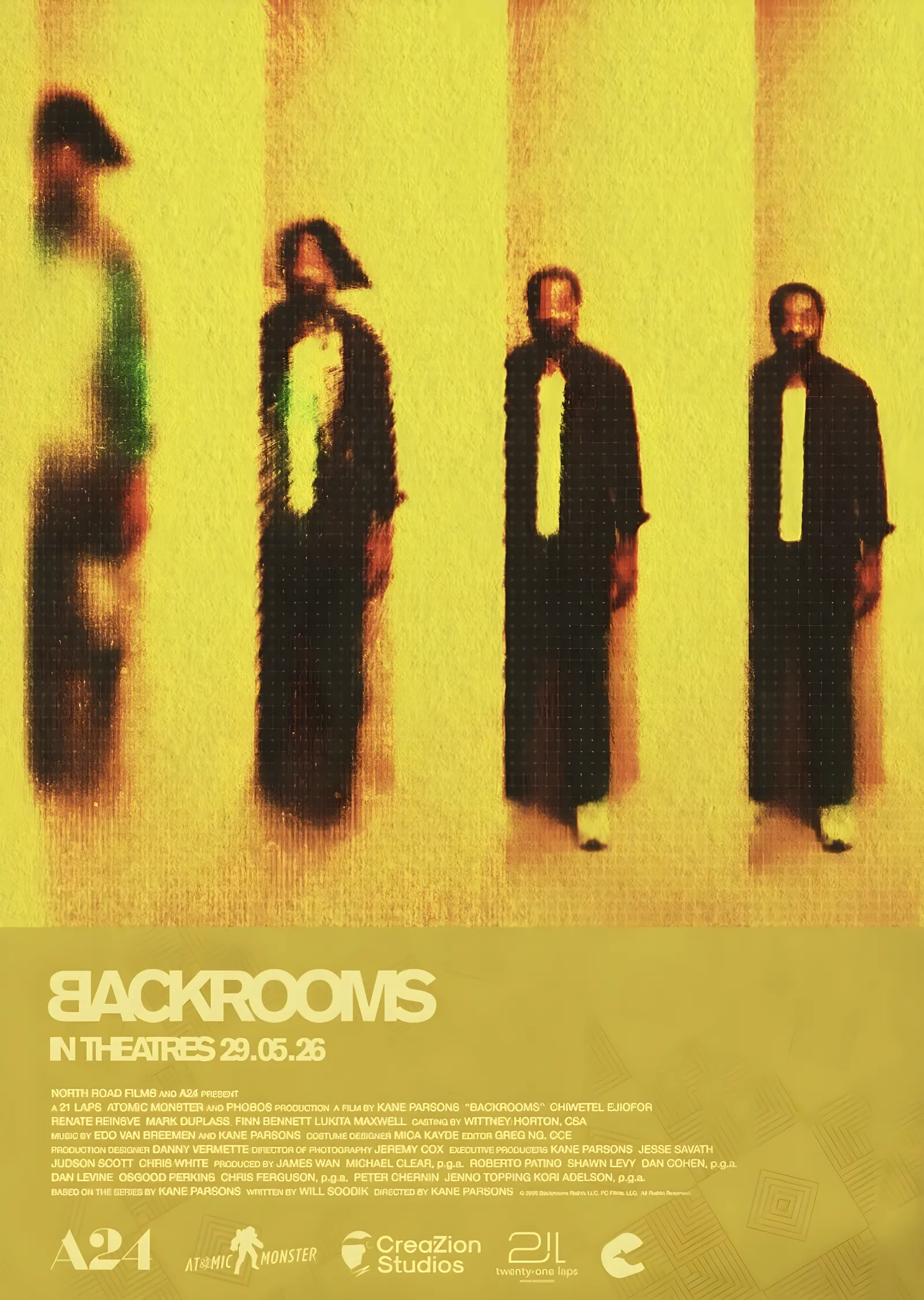 Backrooms - Sarı Koridorda Dört Figür metal tablo