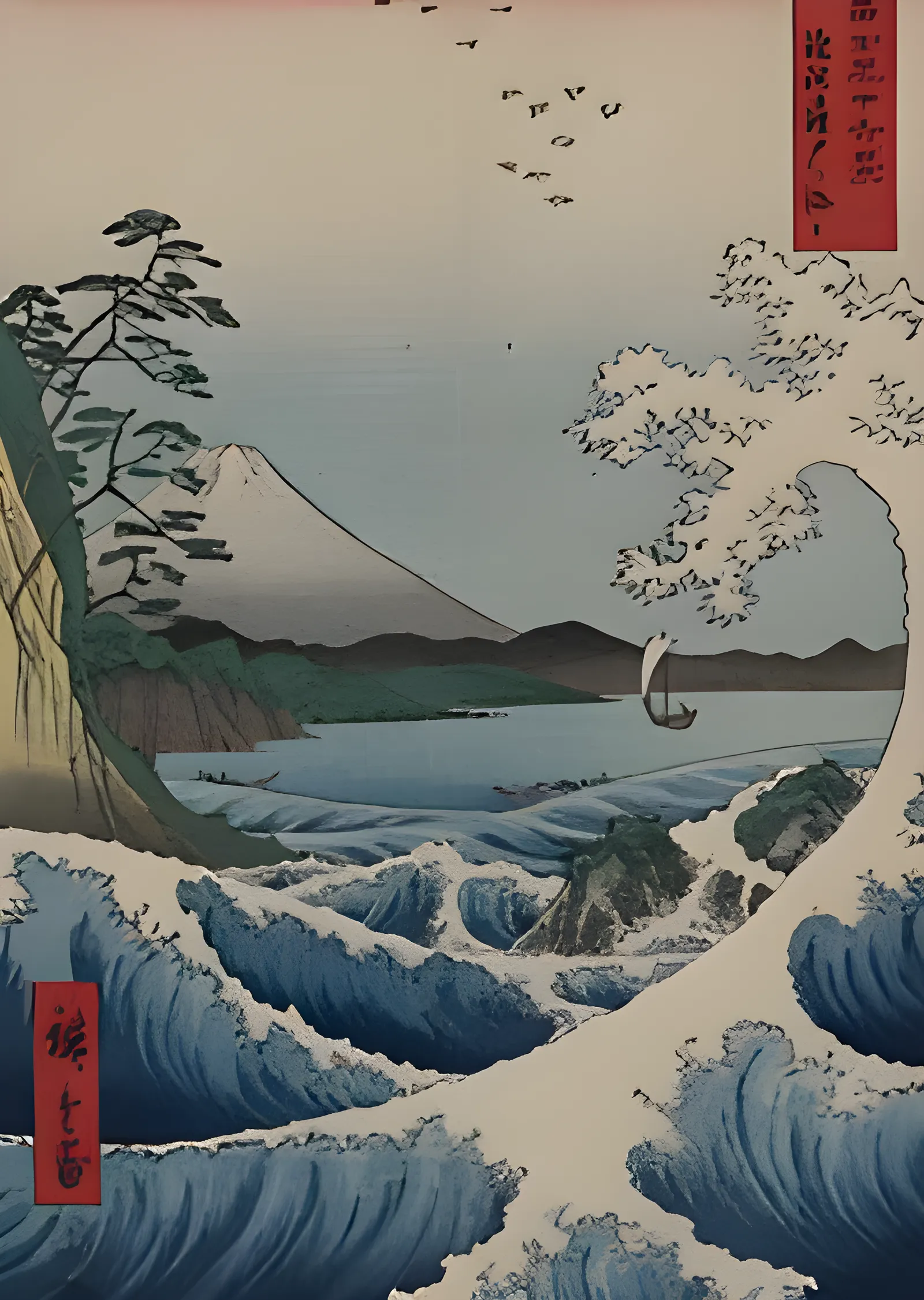 Hiroshige: Dalgalar ve Fuji metal tablo