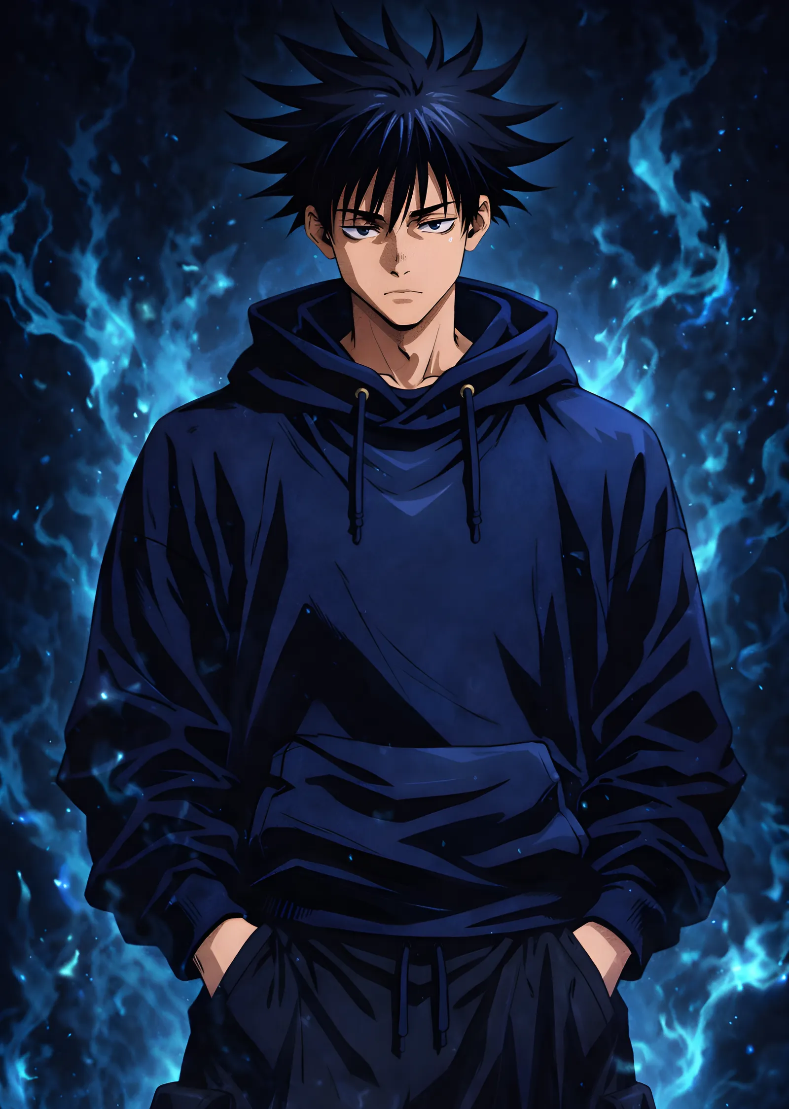 Jujutsu Kaisen - Megumi Fushiguro Mavi Alev metal tablo