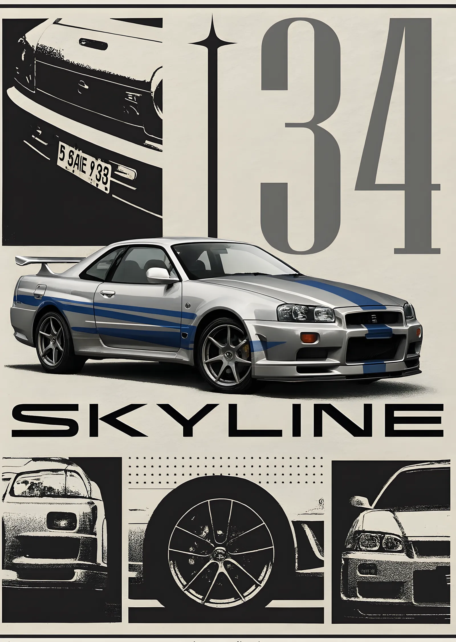 Skyline R-34 metal tablo