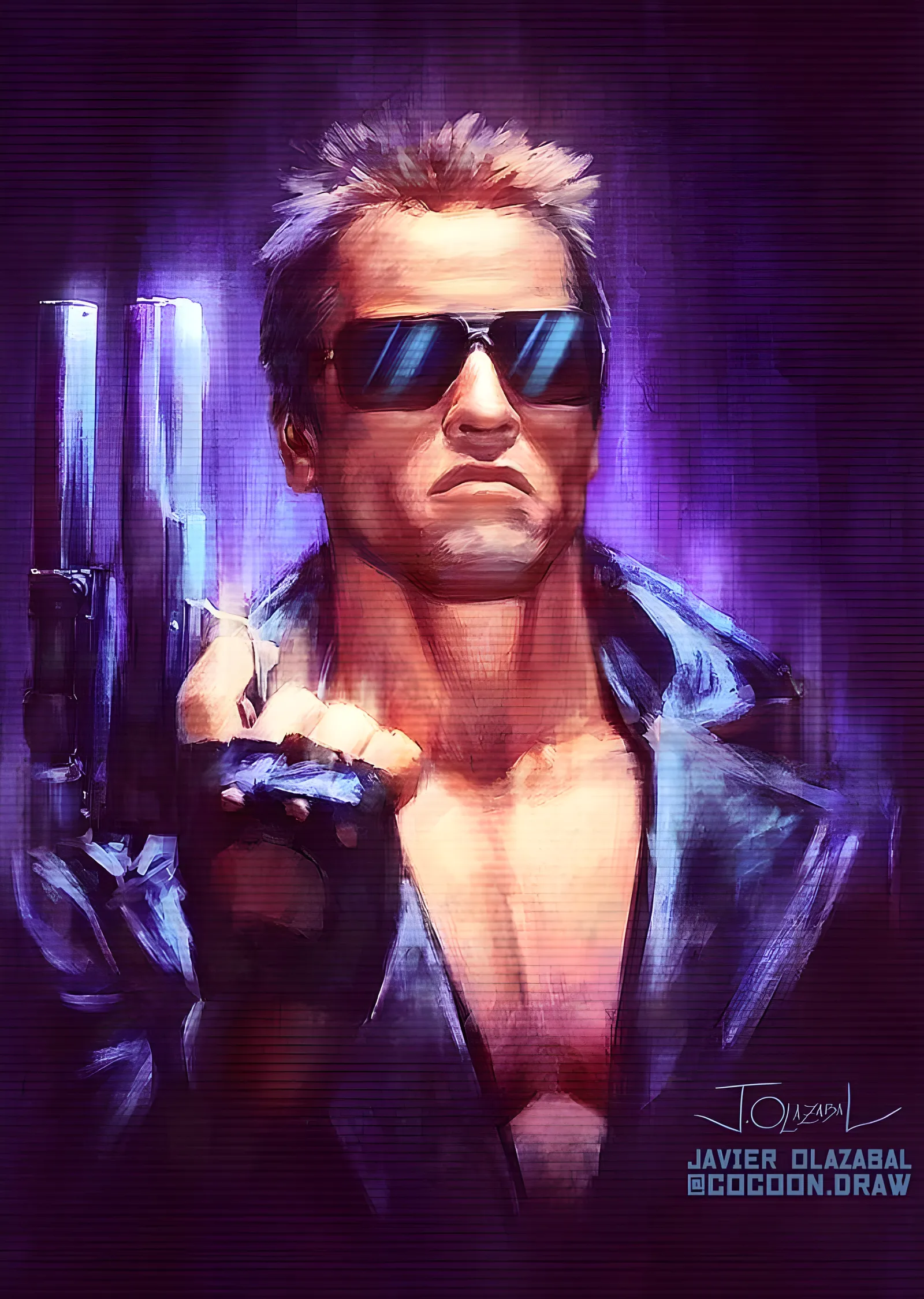 The Terminator - Arnold Schwarzenegger: Mor Neon metal tablo