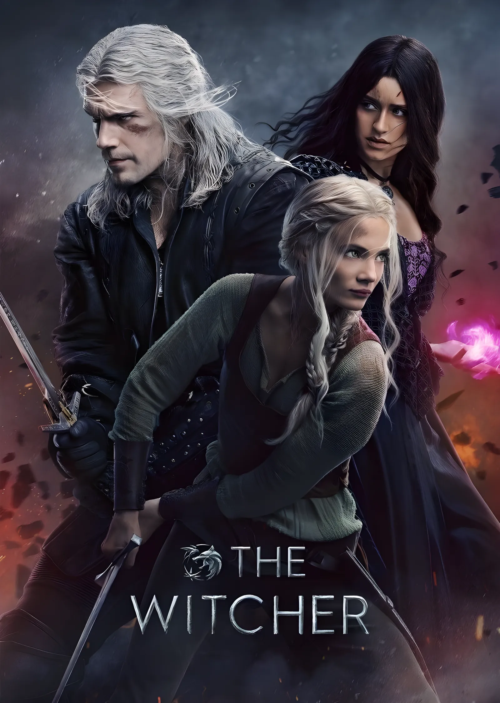 The Witcher: Geralt, Yennefer ve Ciri metal tablo